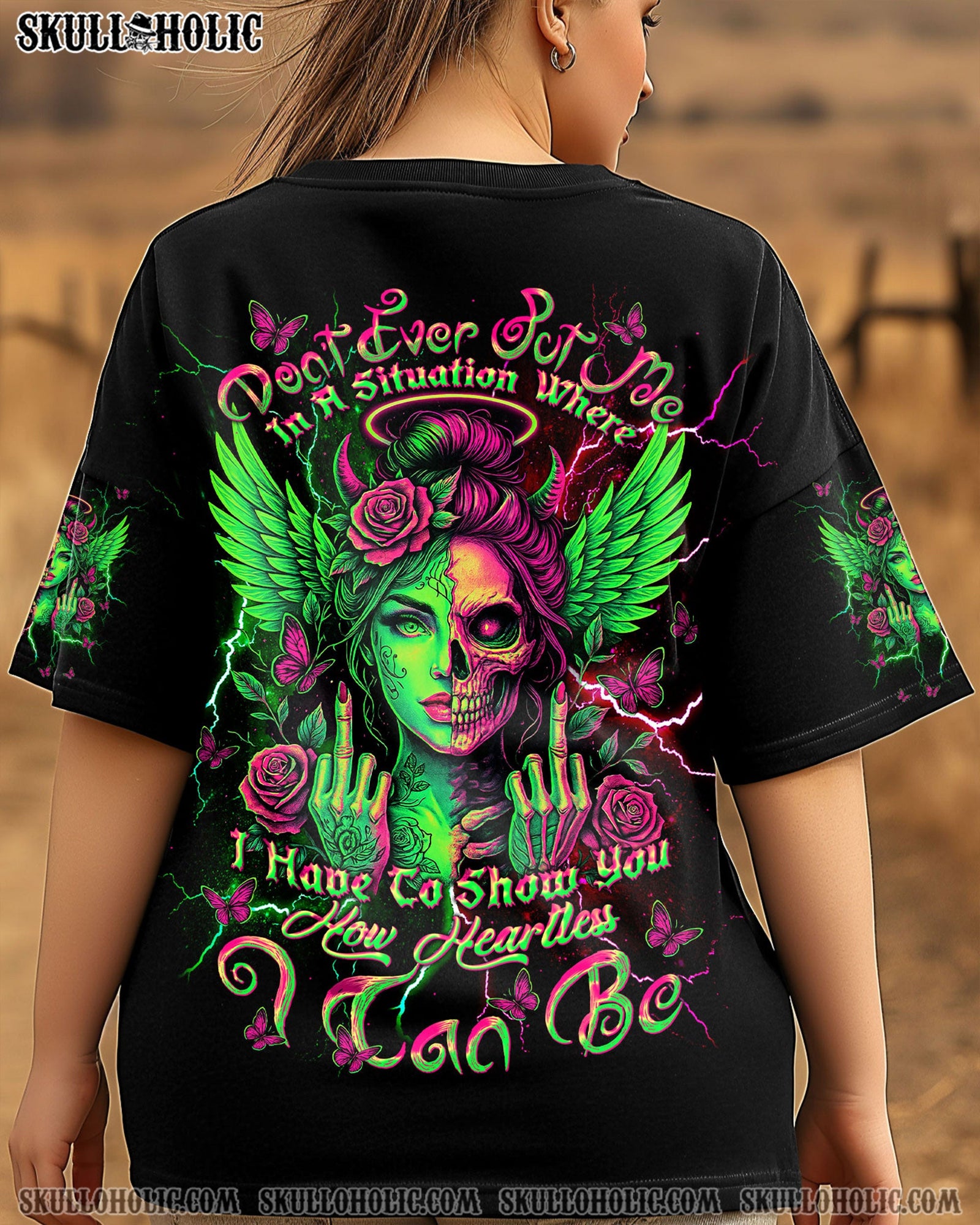 BLISSCORNERS HOW HEARTLESS I CAN BE SKULL HALF LADY ALL OVER PRINT