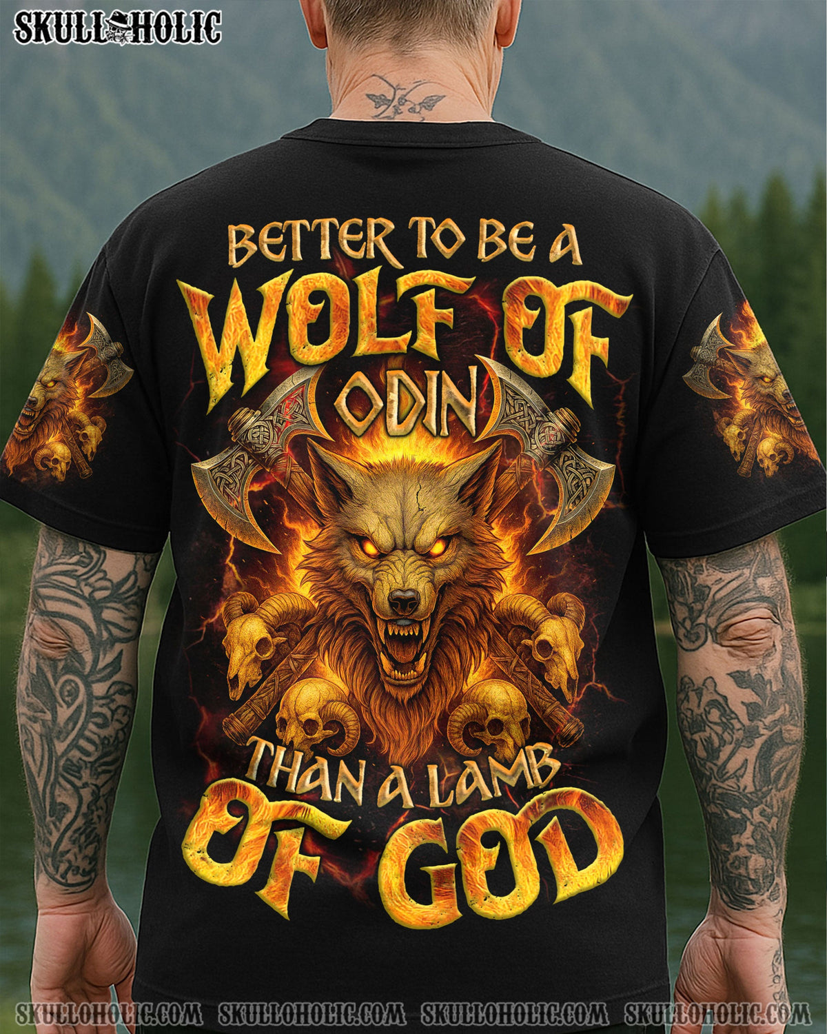 BLISSCORNERS BETTER TO BE A WOLF OF ODIN THAN A LAMB OF GOD VIKING SKULL ALL OVER PRINT