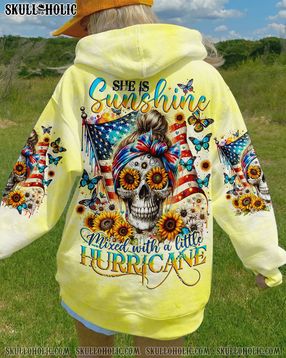 BLISSCORNERS SHE IS SUNSHINE FLAG SKULL ALL OVER PRINT