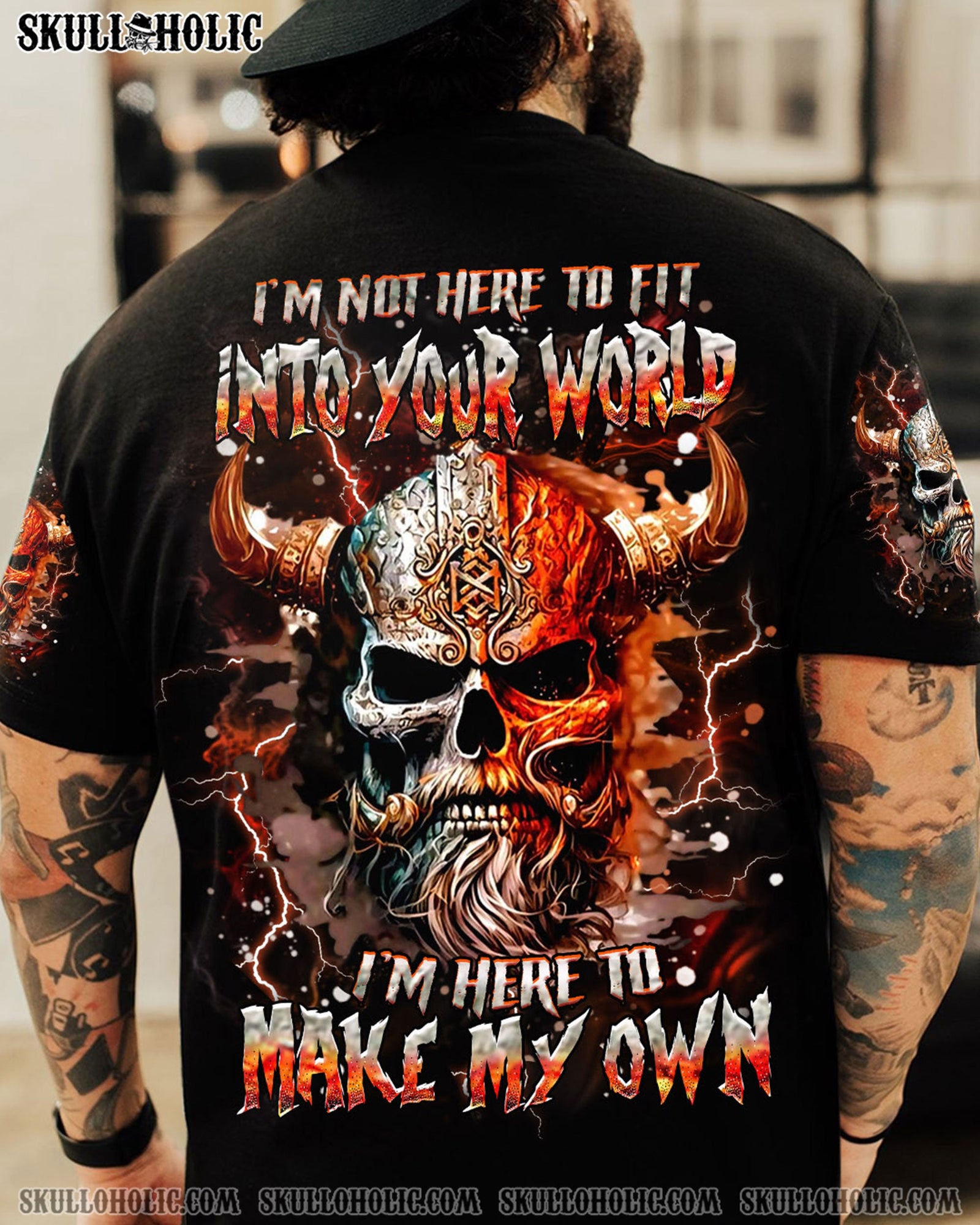 BLISSCORNERS I'M NOT HERE TO FIT INTO YOUR WORLD VIKING SKULL ALL OVER PRINT