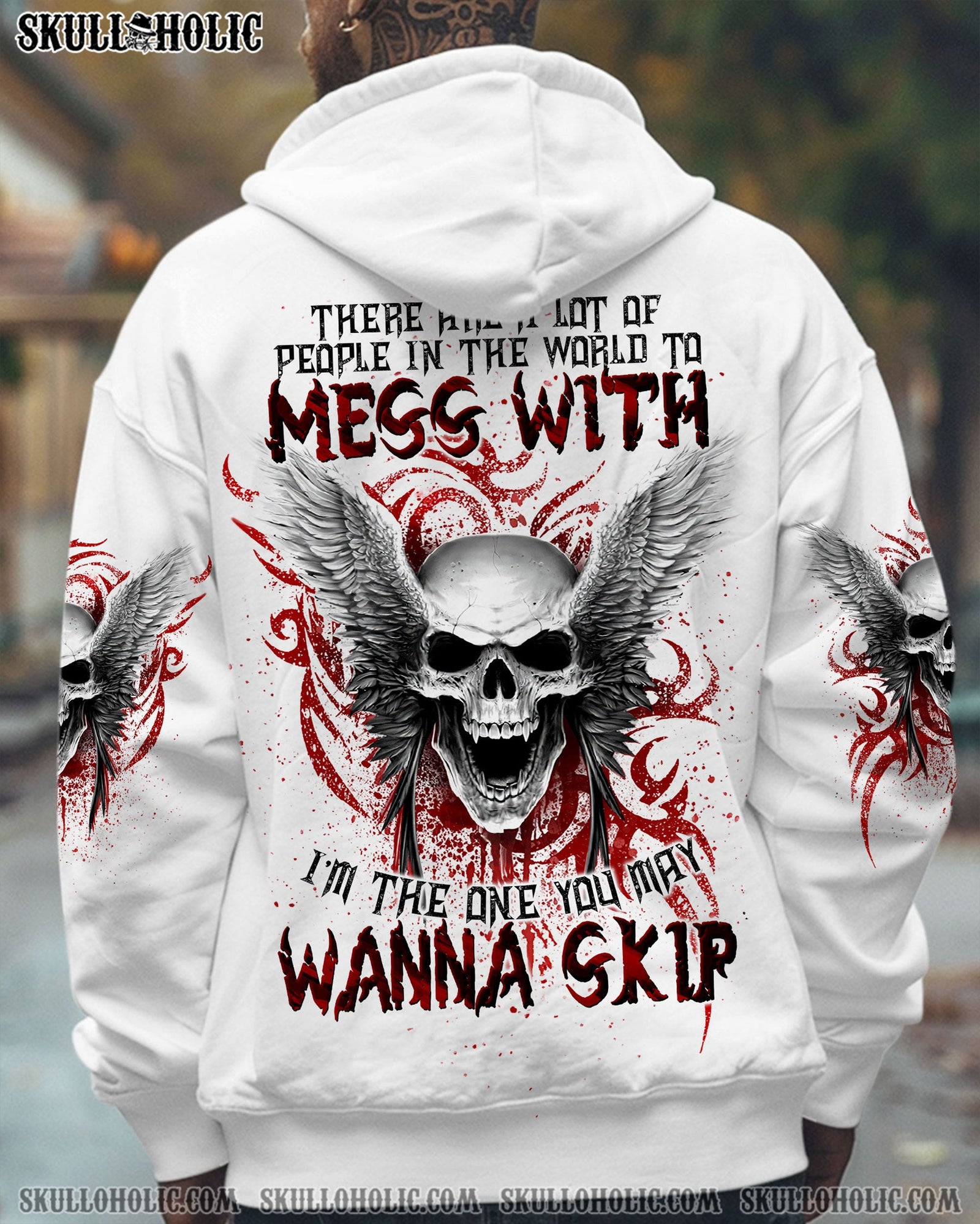 BLISSCORNERS I'M THE ONE YOU MAY WANNA SKIP SKULL WINGS ALL OVER PRINT
