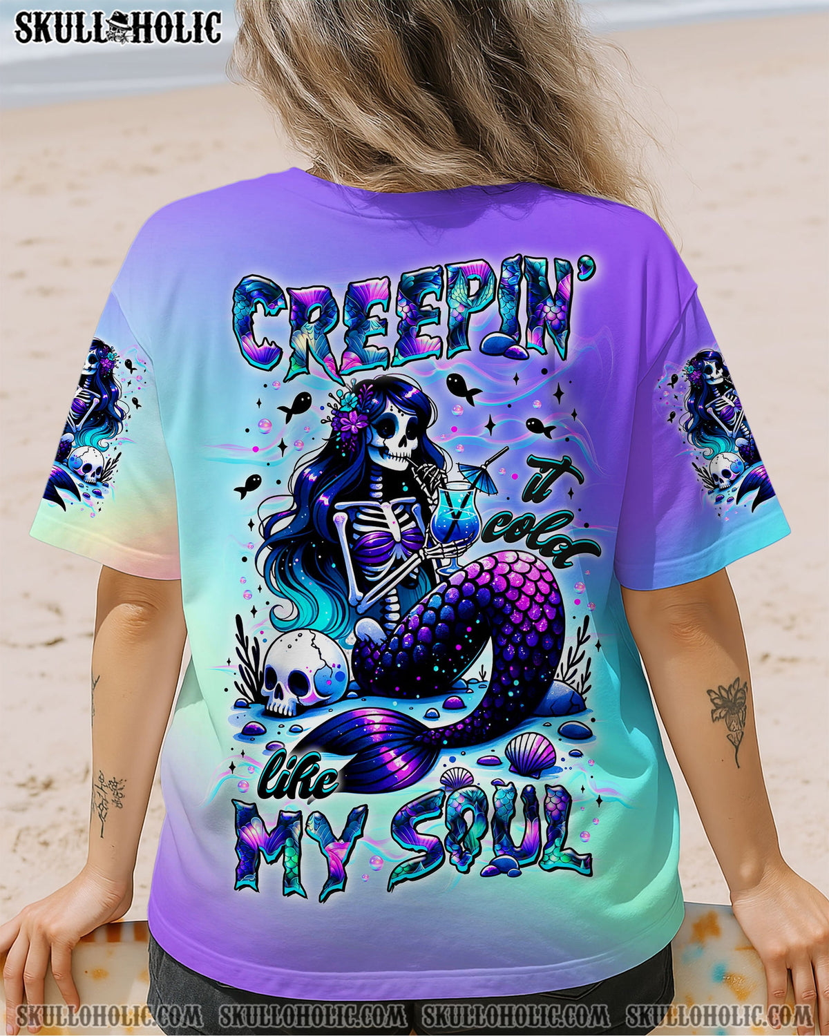 BLISSCORNERS CREEPIN' IT COLD LIKE MY SOUL MERMAID SKELETON ALL OVER PRINT