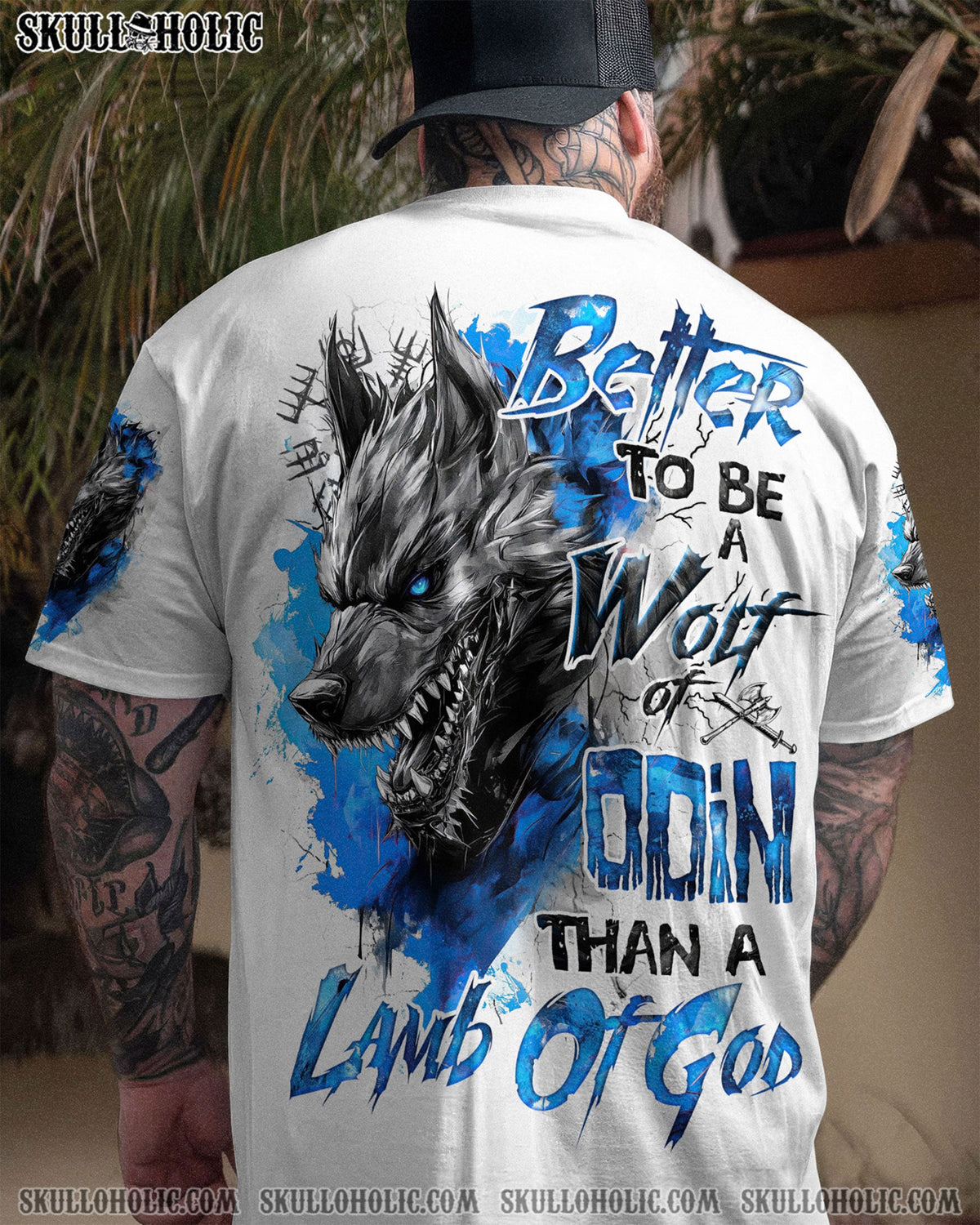 BLISSCORNERS BETTER TO BE A WOLF OF ODIN THAN A LAMB OF GOD VIKING SKULL ALL OVER PRINT