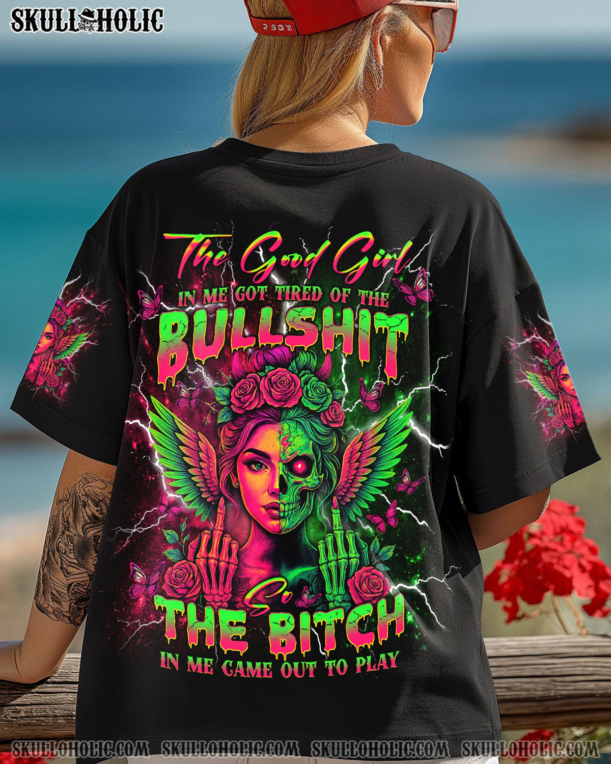 BLISSCORNERS THE GOOD GIRL IN ME GOT TIRED SKULL HALF FACE ALL OVER PRINT