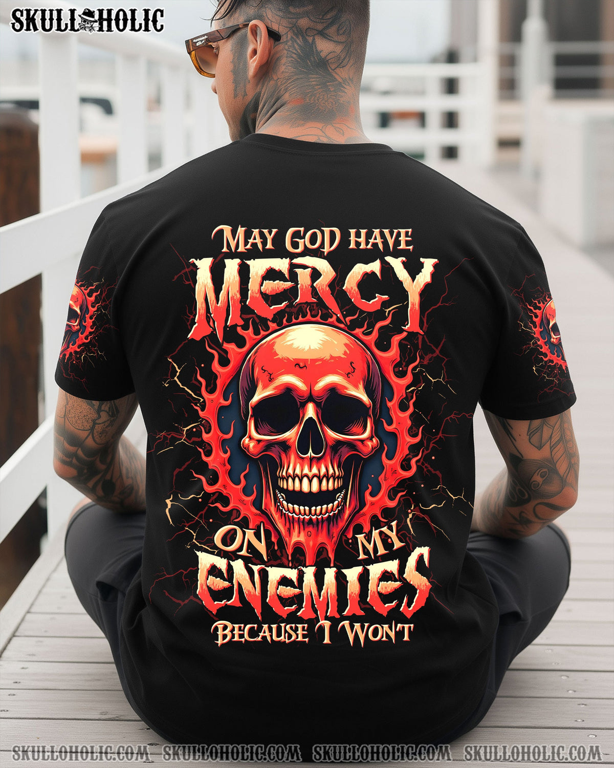 BLISSCORNERS MAY GOD HAVE MERCY ON MY ENEMIES SKULL ALL OVER PRINT