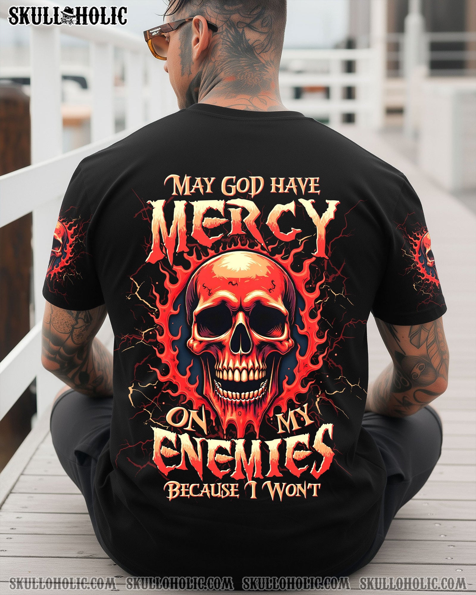 BLISSCORNERS MAY GOD HAVE MERCY ON MY ENEMIES SKULL ALL OVER PRINT