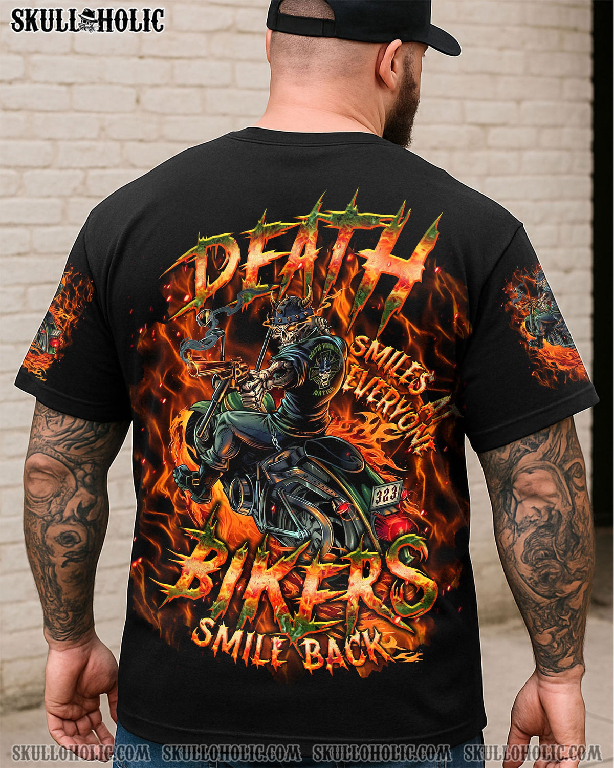 BLISSCORNERS BIKERS SMILE BACK SKULL BIKER ALL OVER PRINT