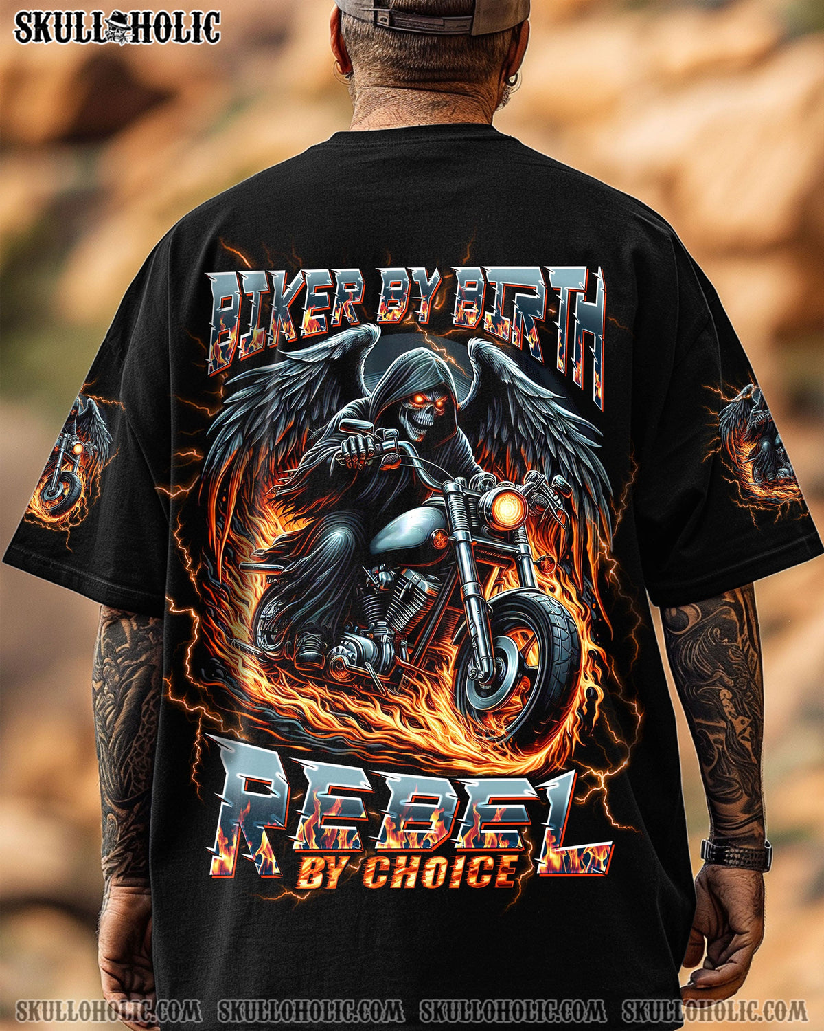 BLISSCORNERS BIKER BY BIRTH REBEL BY CHOICE SKULL ALL OVER PRINT