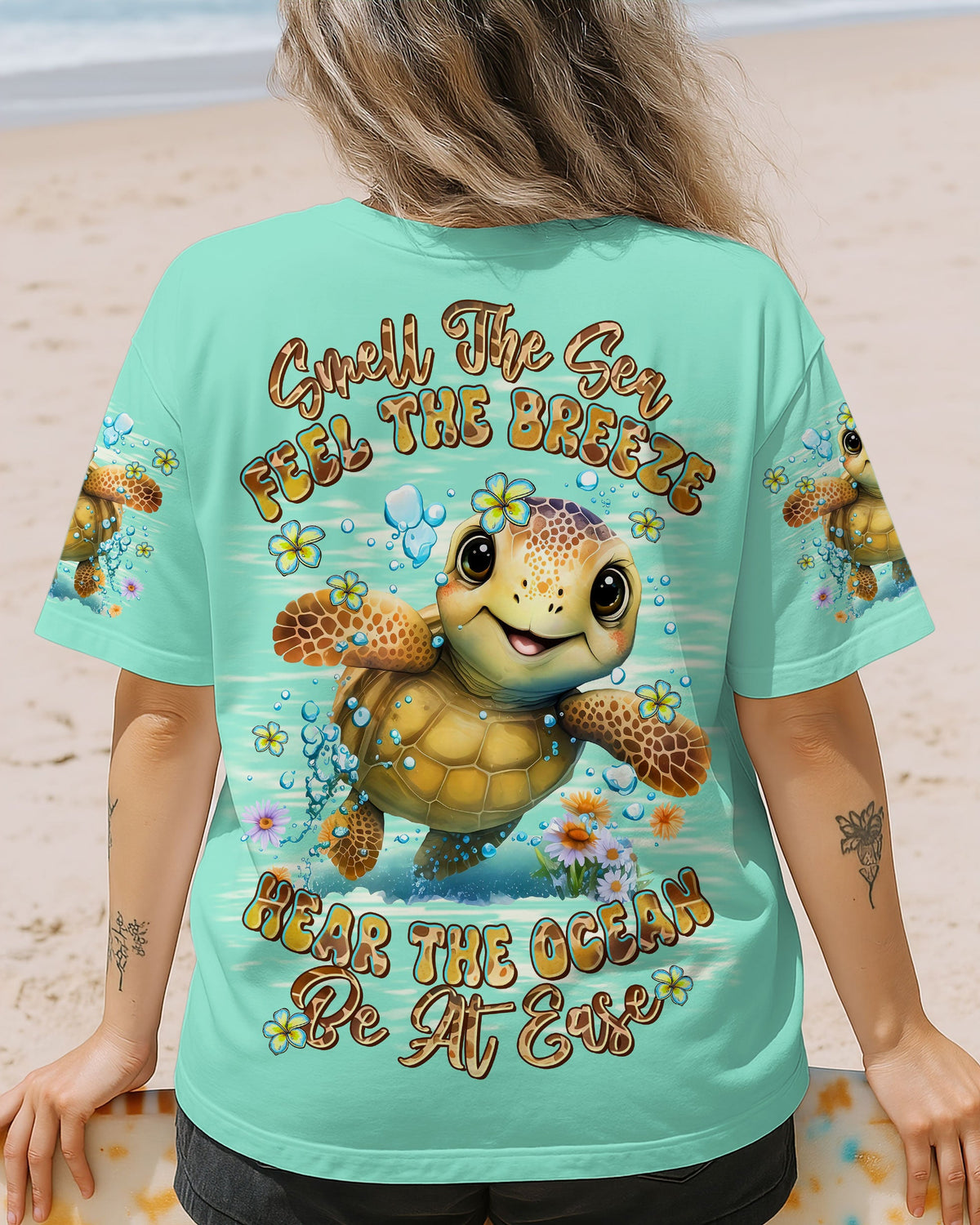 BLISSCORNERS SMELL THE SEA FEEL THE BREEZE TURTLE ALL OVER PRINT