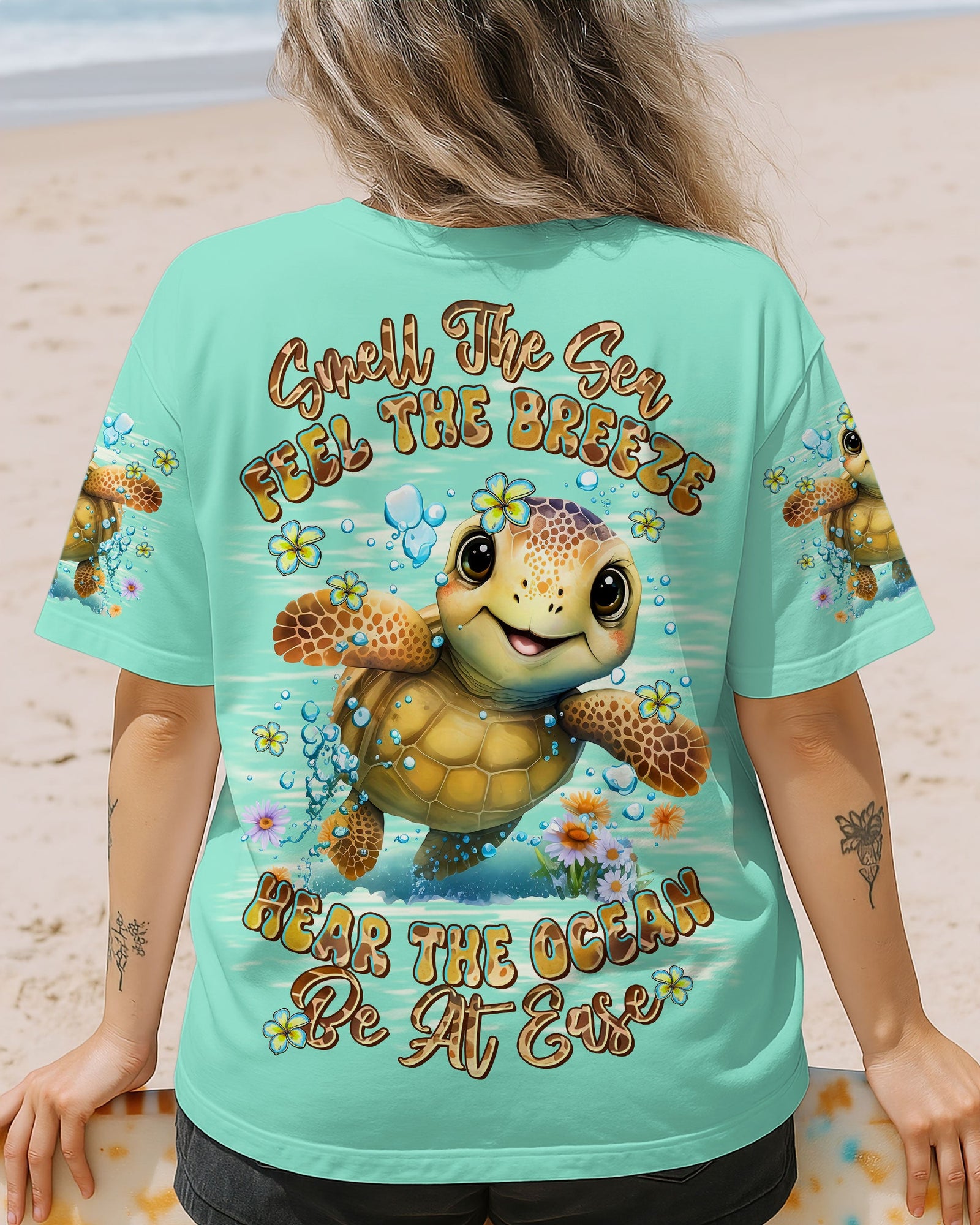 BLISSCORNERS SMELL THE SEA FEEL THE BREEZE TURTLE ALL OVER PRINT