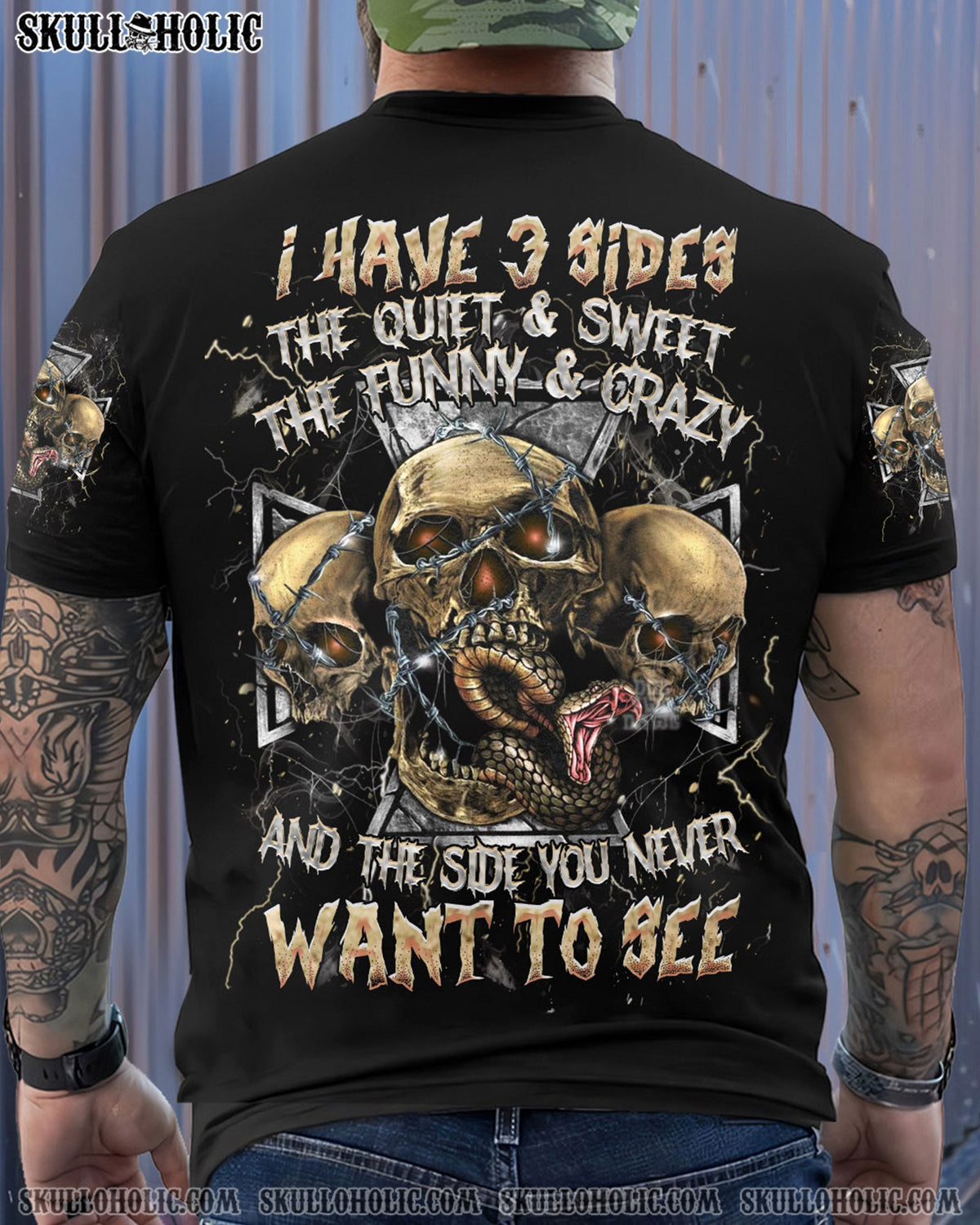 BLISSCORNERS I HAVE 3 SIDES 3 SKULLS ALL OVER PRINT