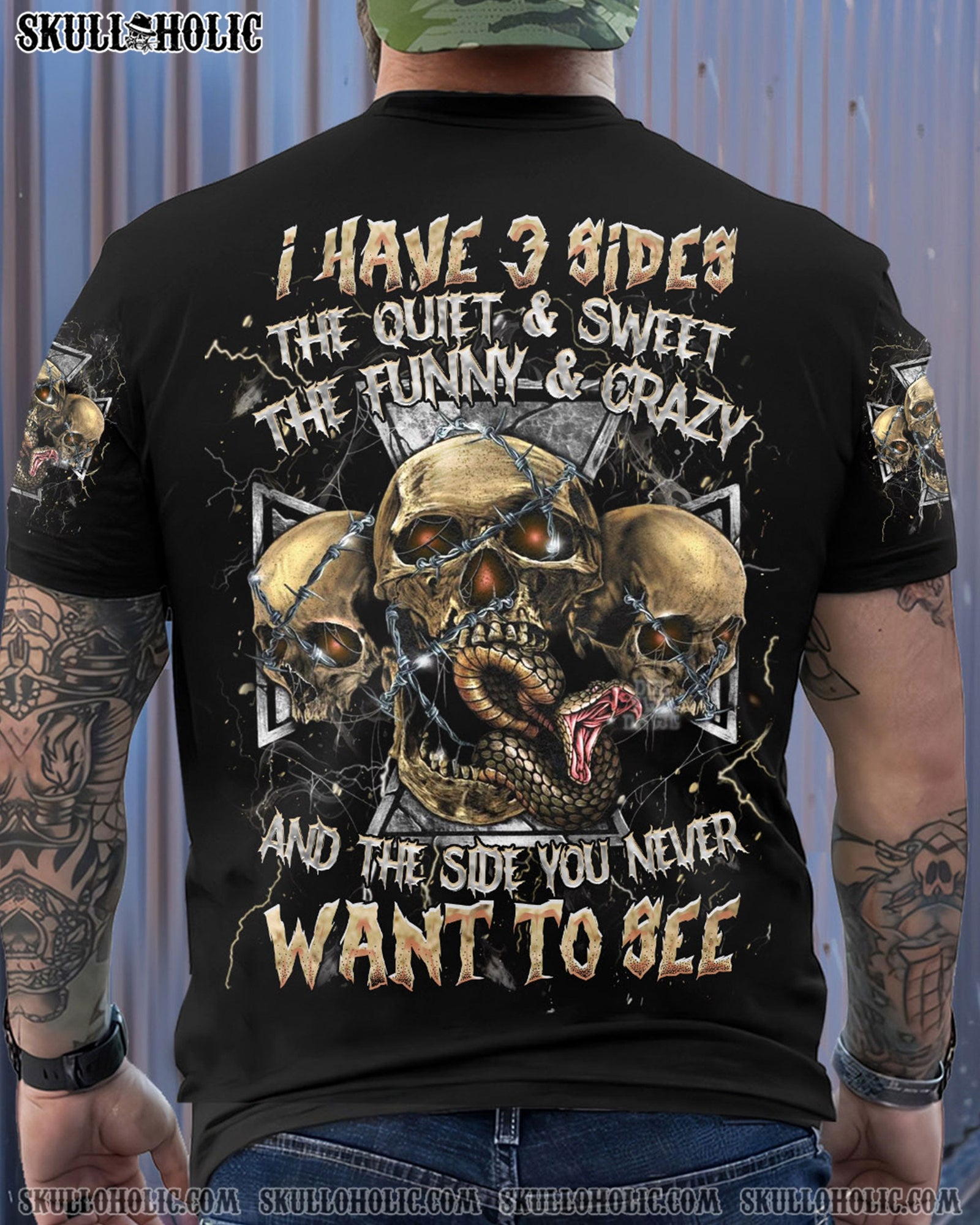 BLISSCORNERS I HAVE 3 SIDES 3 SKULLS ALL OVER PRINT