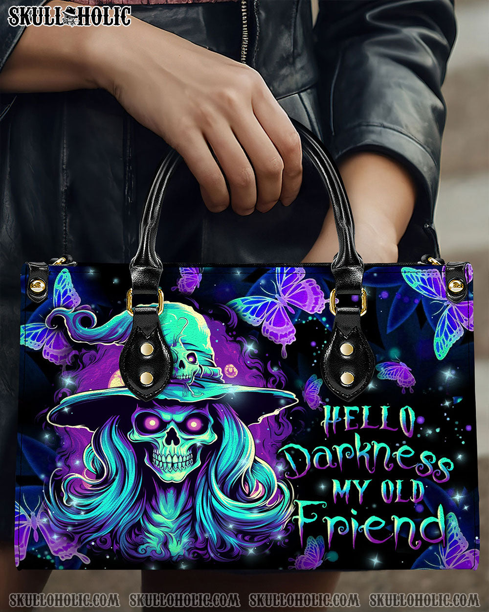 BLISSCORNERS HELLO DARKNESS MY OLD FRIEND HALLOWEEN LEATHER HANDBAG