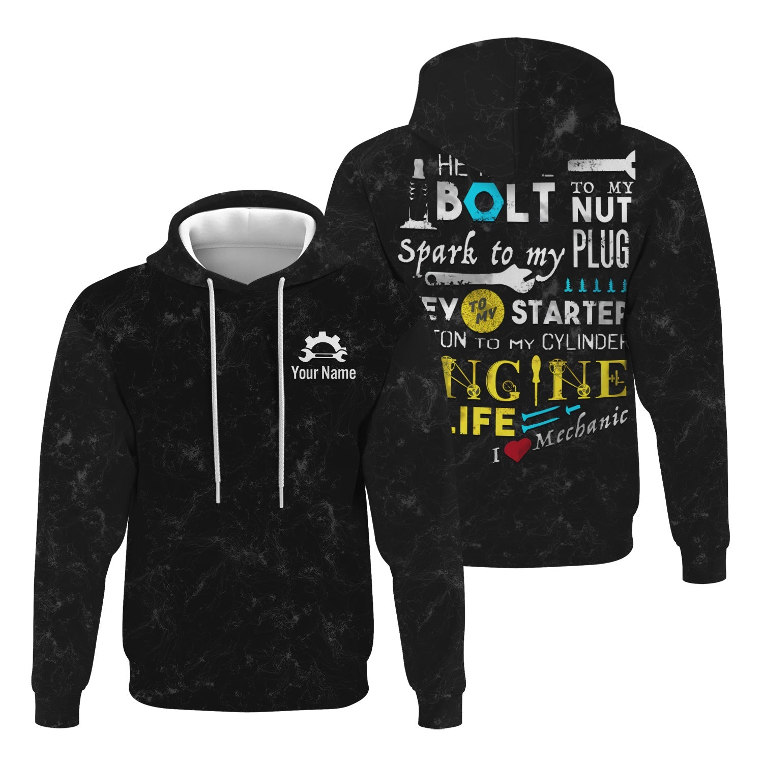 Blisscorners I Love Mechanic Shirt, He Is The Bolt To My Nut Spark To My Plug Black Hoodie Jacket