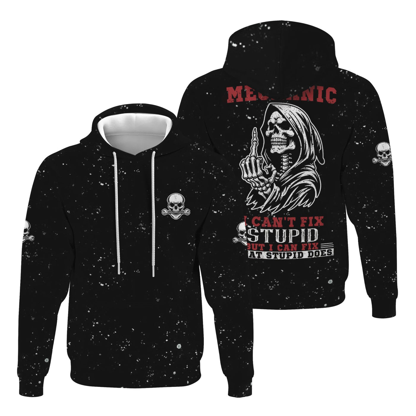 Blisscorners Mechanic Skeleton Shirt, Funny Fix Stupid Graphic Tee, Unique Gift for Mechanics, Skull and Bones Design, Humor Apparel for Auto Repair