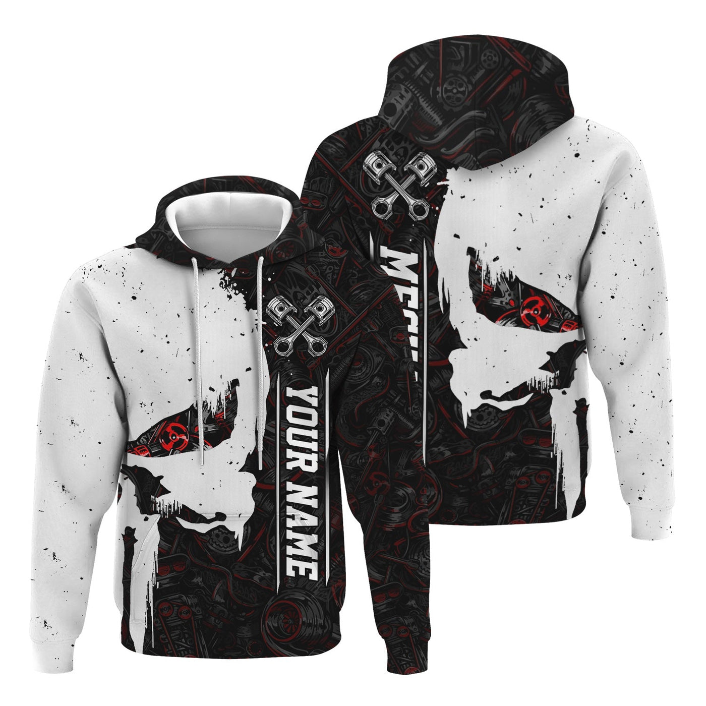 Blisscorners Personalized Mechanic Skull Shirt, Unique Gear Design, Gift for Mechanics & Motorheads, Funny Skull Shirt