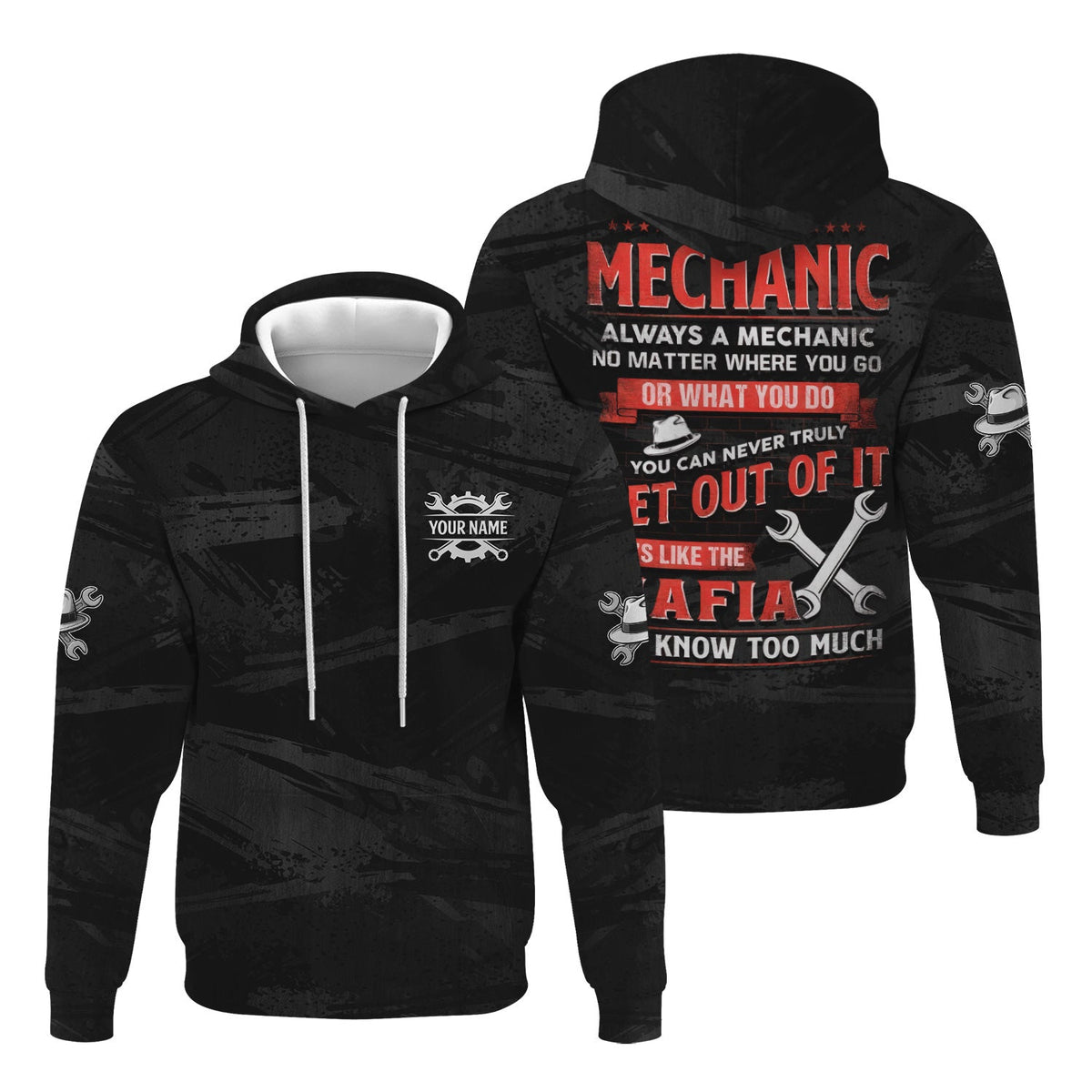 Blisscorners Personalized Mechanic T Shirt Custom Name Funny Auto Repair Garage Workwear Mafia Quote Tee Car Repair Wrench Shirt Gift for Men Dad