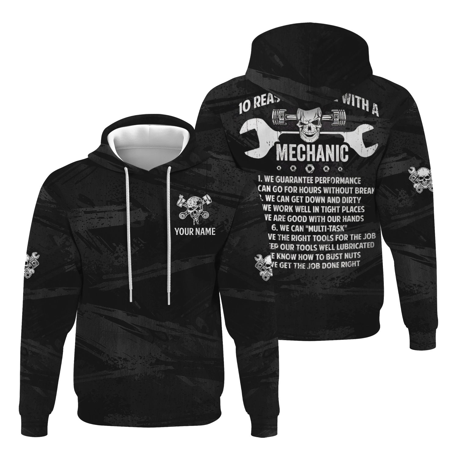 Blisscorners Custom Name Mechanic Shirt 10 Reasons To Be With A Mechanic Skull Wrench Auto Repair Garage Workwear Tee Car Repair Shirt Gift For Men Dad