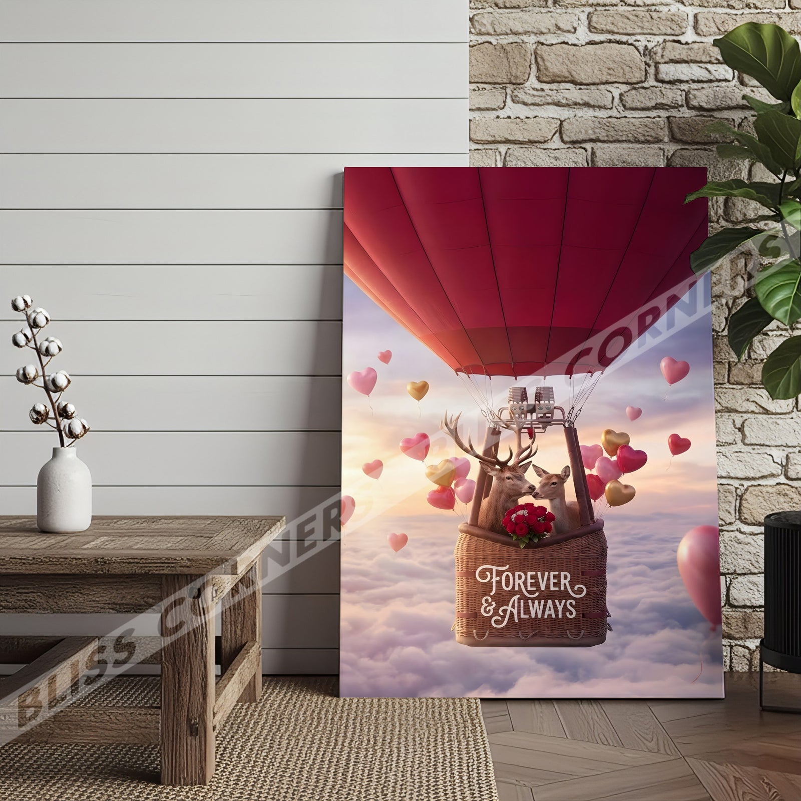Blisscorners Deer Couple Hot Air Balloon Romantic Sky Personalized Name Canvas