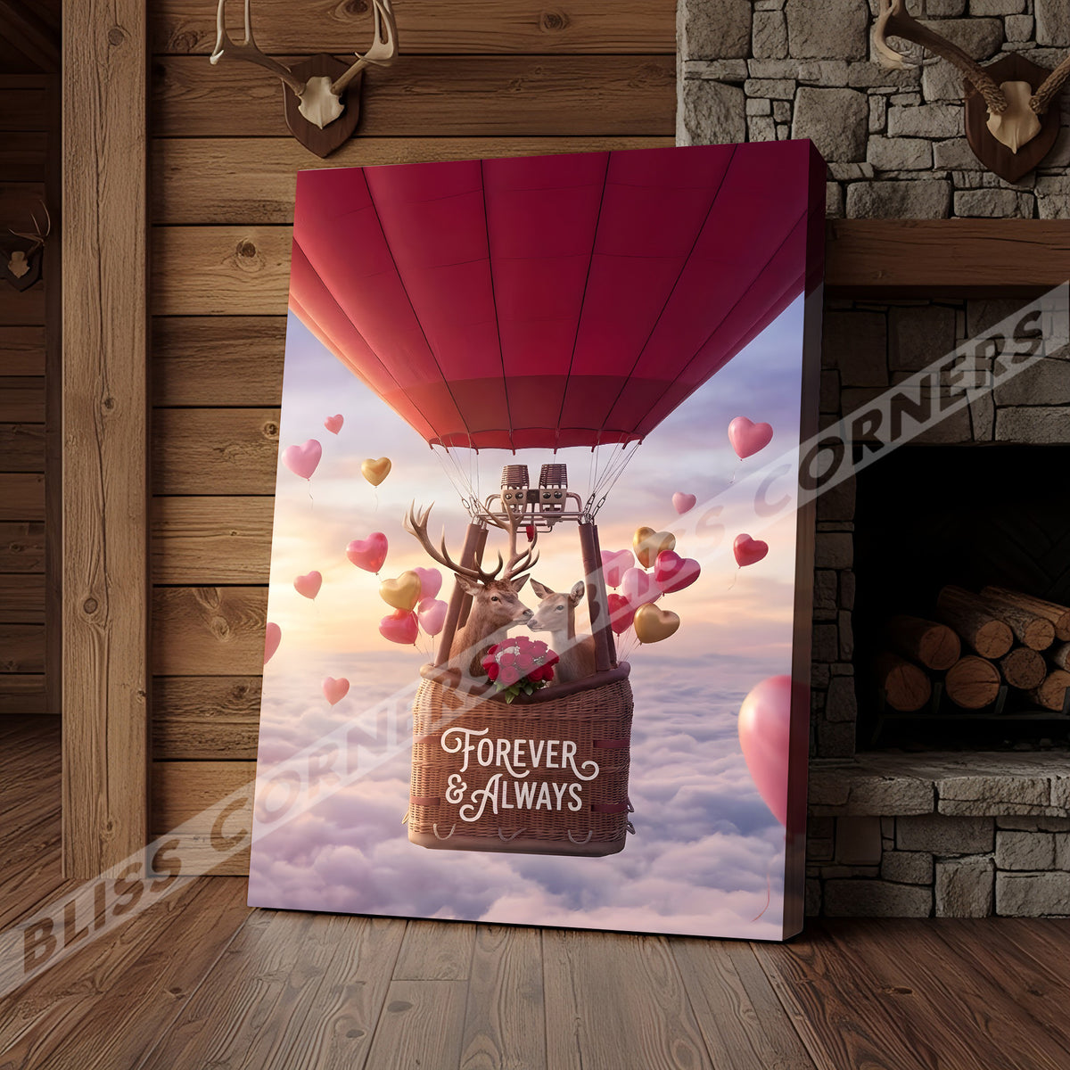 Blisscorners Deer Couple Hot Air Balloon Romantic Sky Personalized Name Canvas
