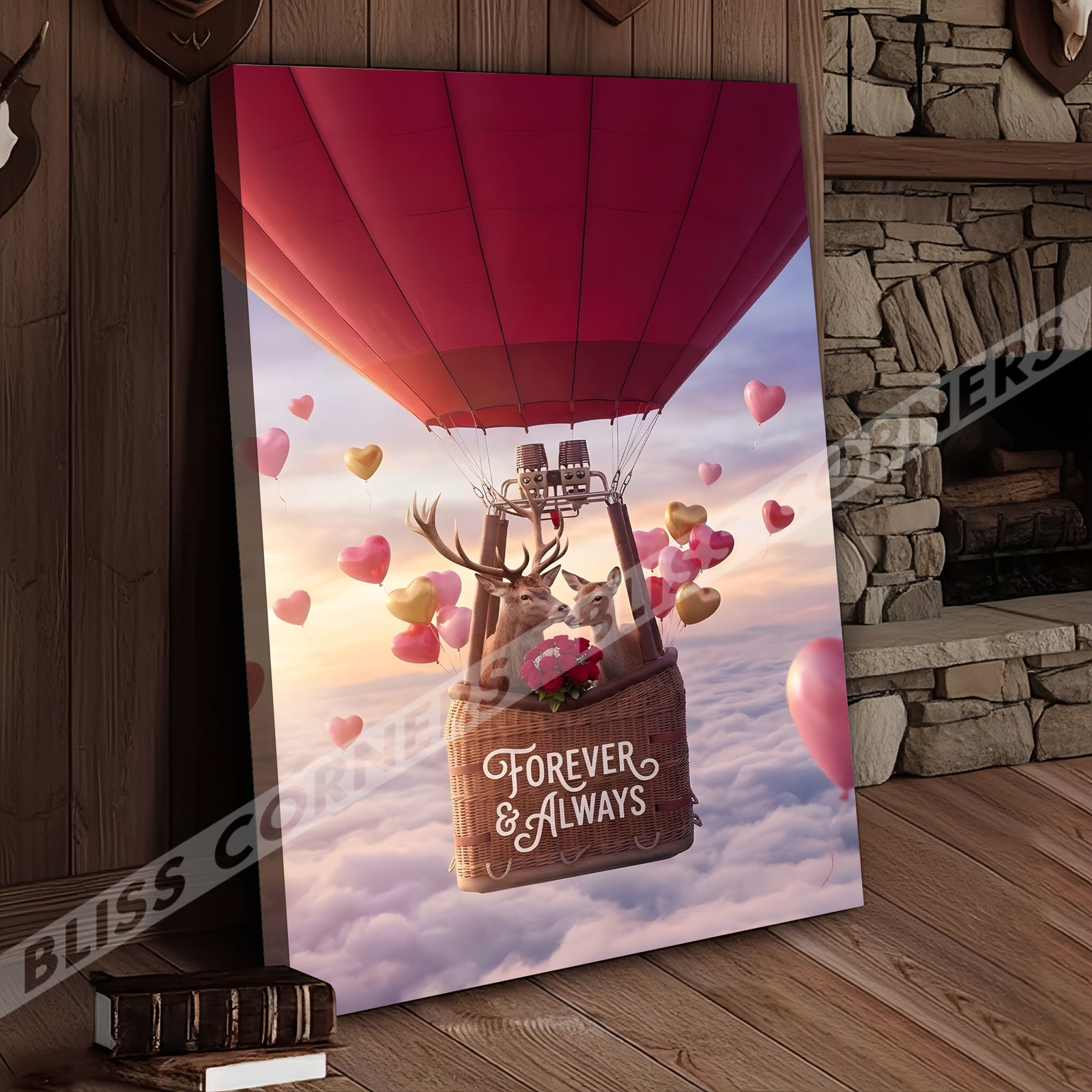Blisscorners Deer Couple Hot Air Balloon Romantic Sky Personalized Name Canvas