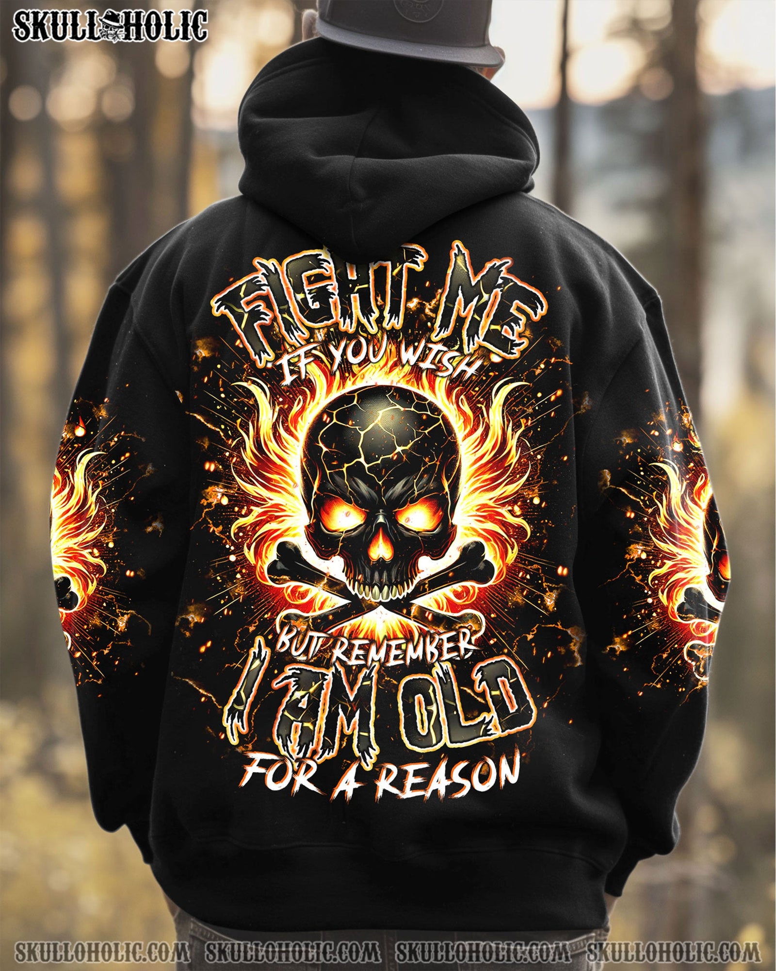 BLISSCORNERS FIGHT ME IF YOU WISH FIRE BONES SKULL ALL OVER PRINT