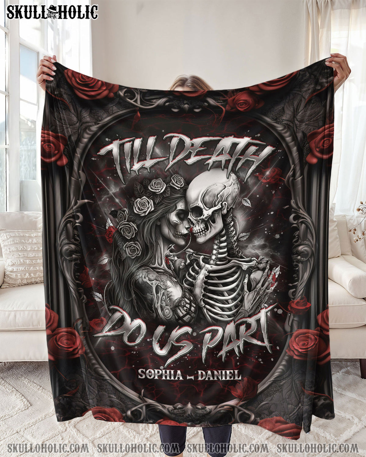 BLISSCORNERS PERSONALIZEDTILL DEATH DO US PART COUPLE SKELETON FLEECE BLANKET