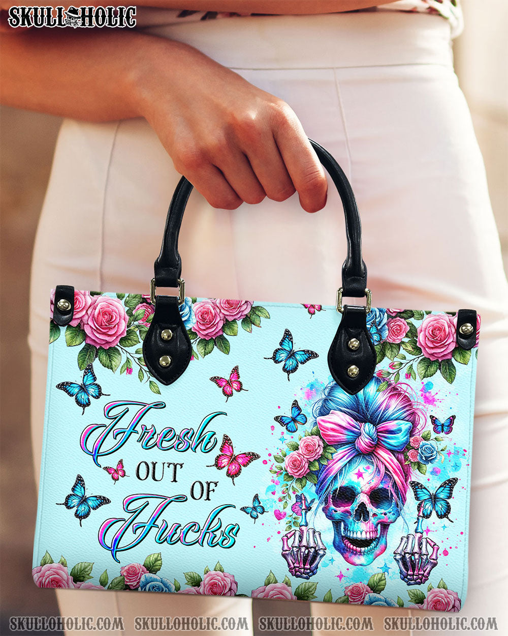 BLISSCORNERS FRESH OUT OF F MESSY BUN SKULL LEATHER HANDBAG