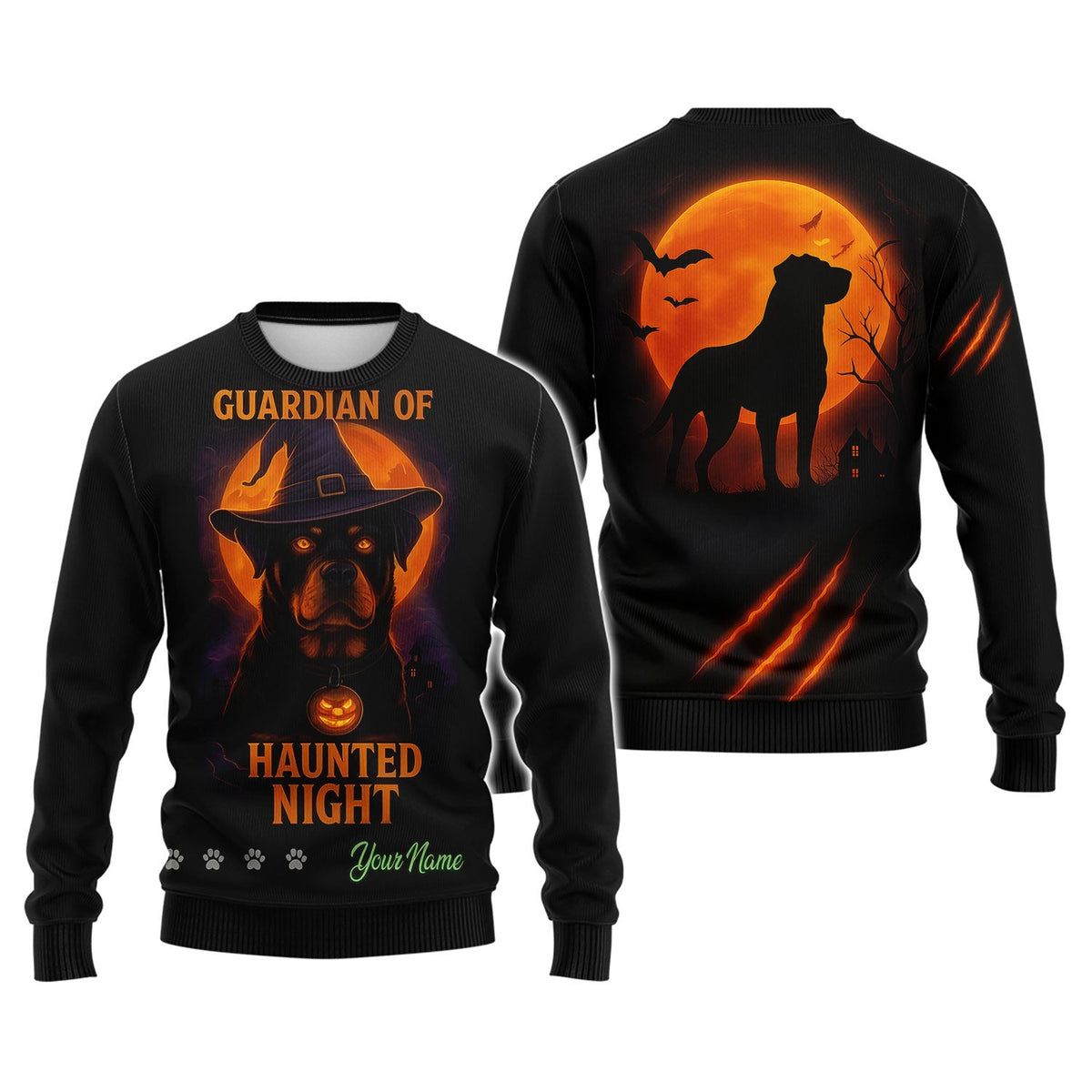 Blisscorners Personalized Rottweiler Halloween T-Shirt - Guardian of Haunted Night