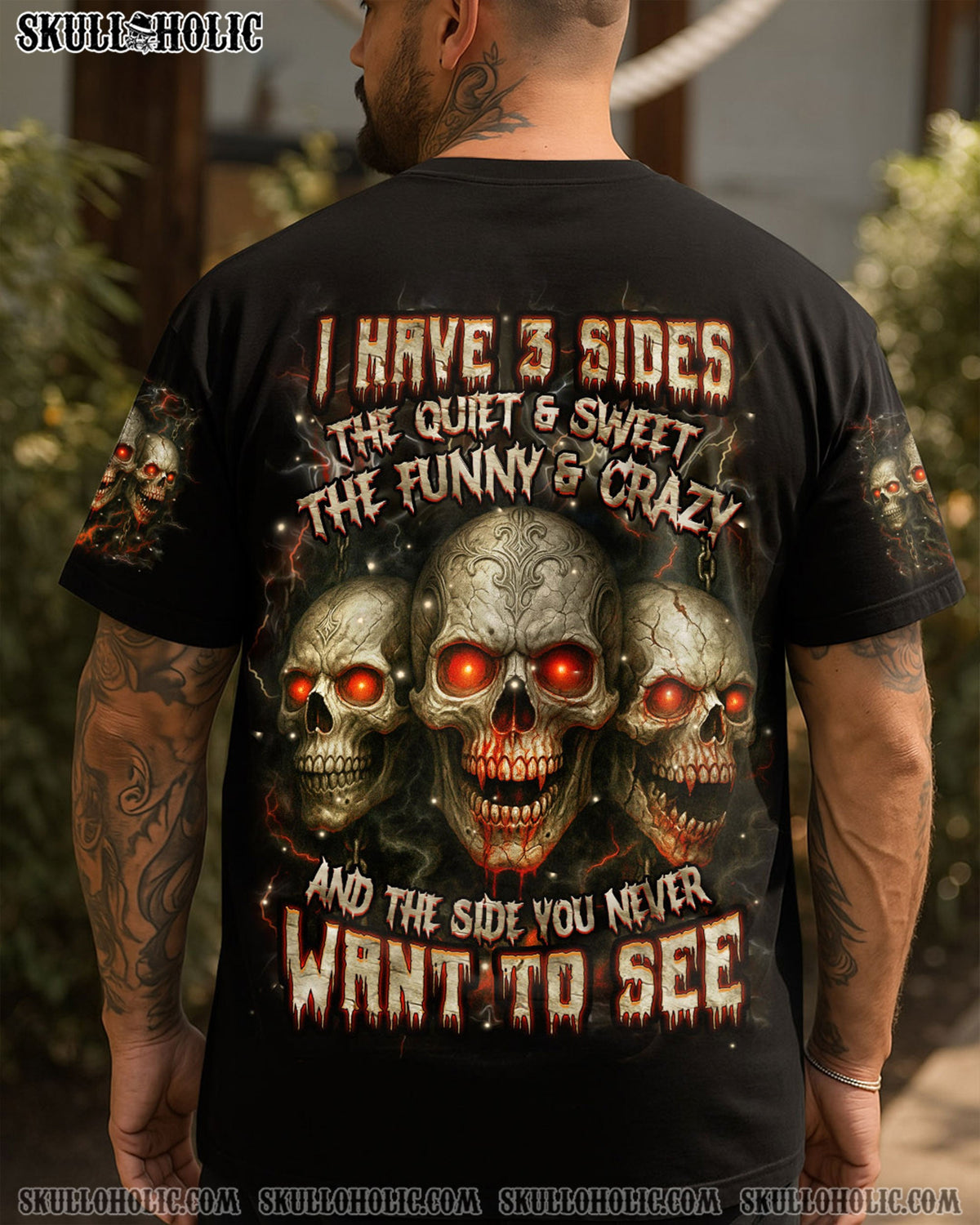 BLISSCORNERS I HAVE 3 SIDES 3 SKULLS ALL OVER PRINT