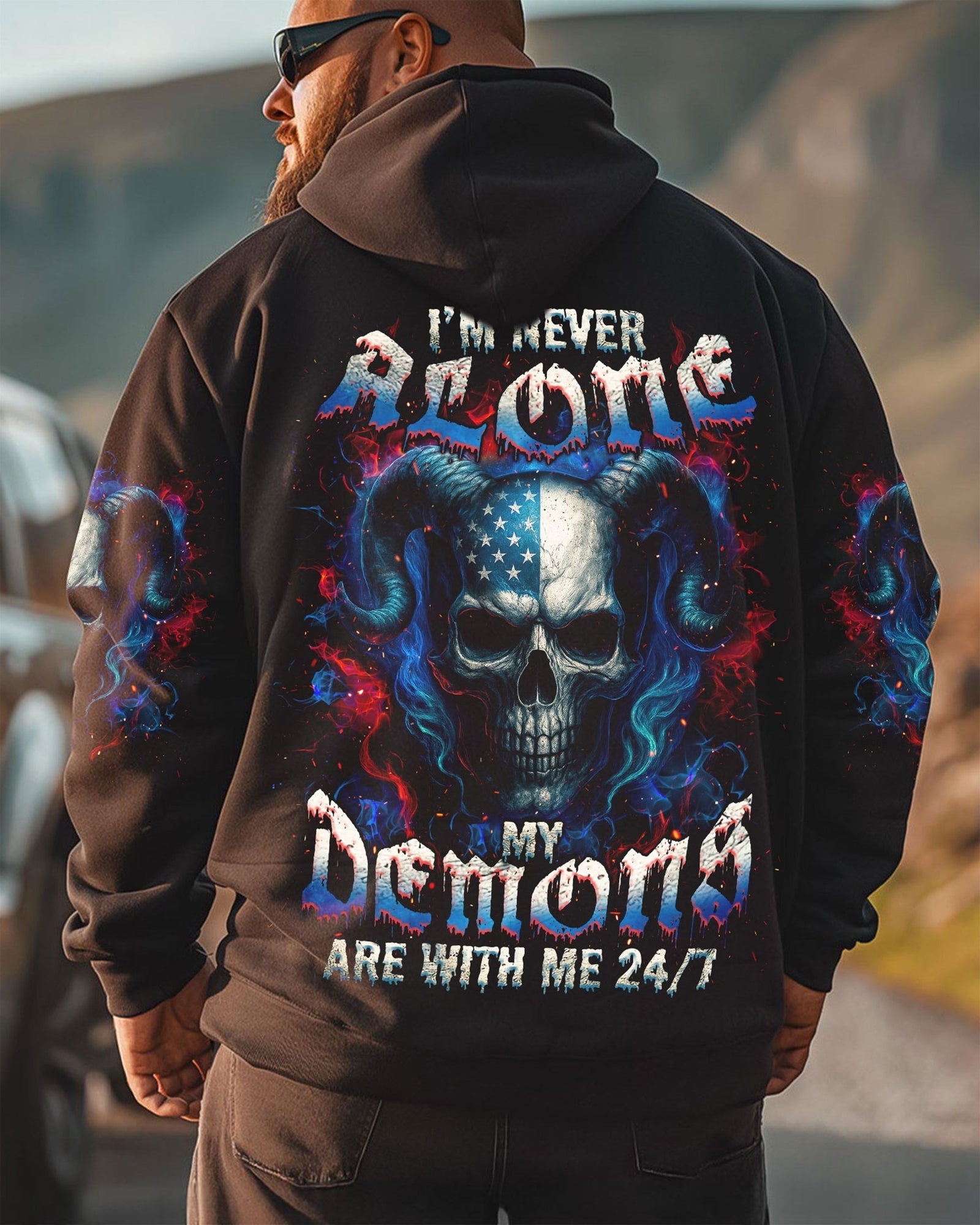 BLISSCORNERS I'M NEVER ALONE SKULL DEMON ALL OVER PRINT