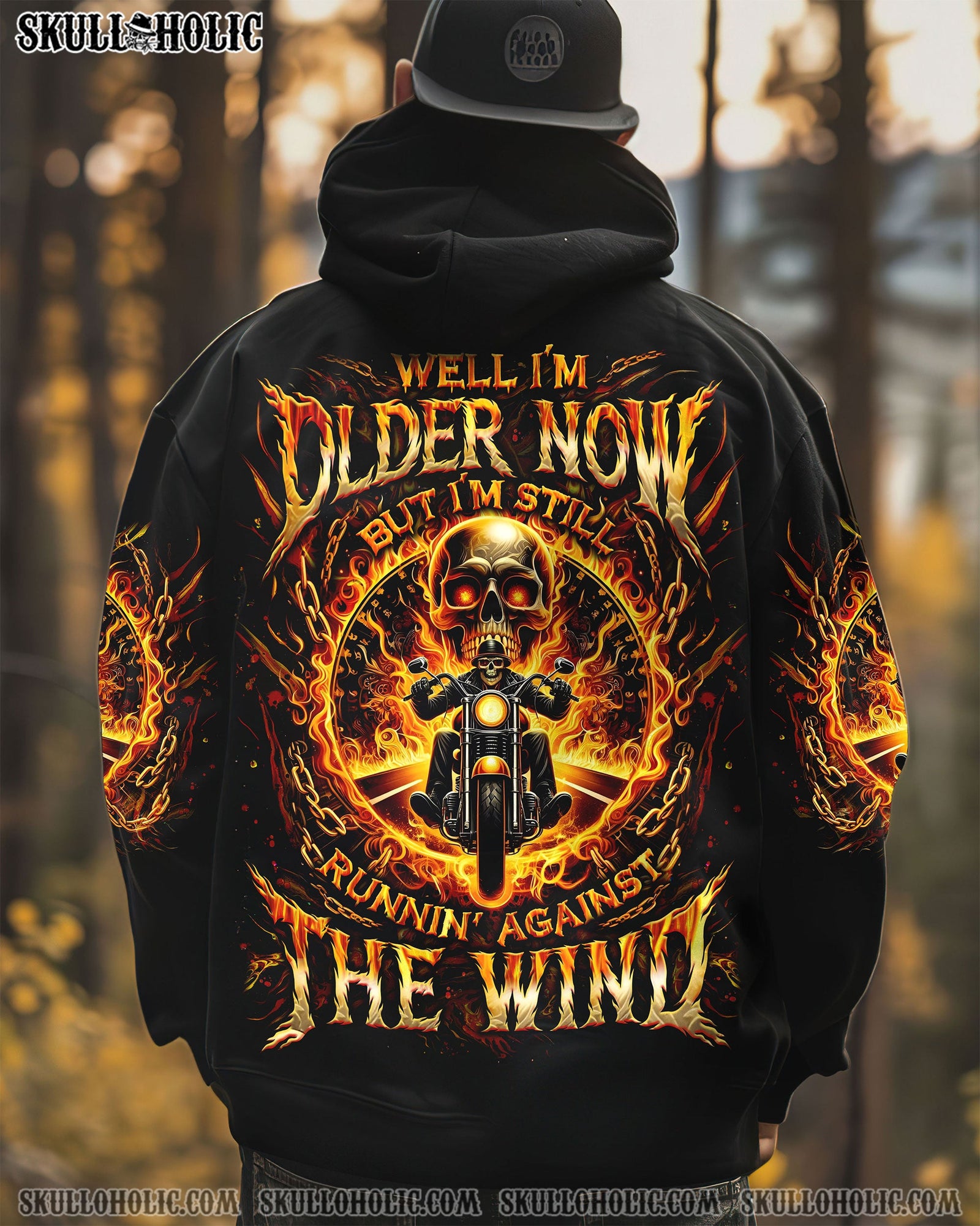 BLISSCORNERS RUNNING AGAINST THE WIND BIKER SKULL ALL OVER PRINT