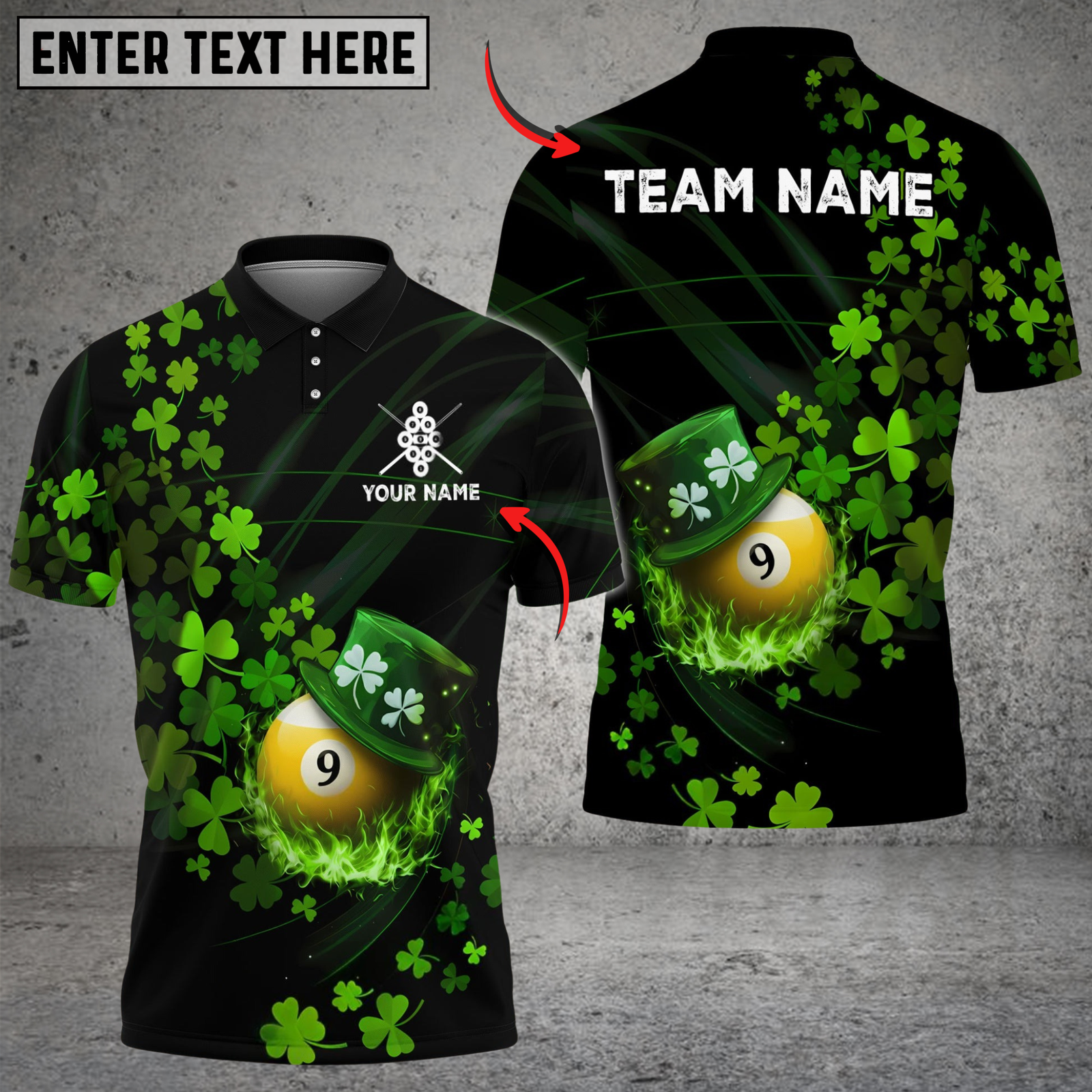 Blisscorners Billiards Ball 9 Irish Leaf Flow Customized Name, Team Name 3D Shirt