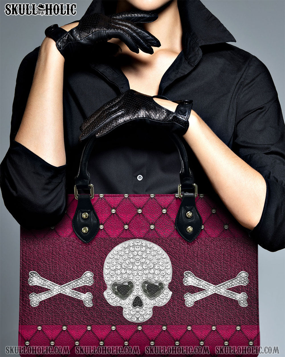 BLISSCORNERS PINK DIAMOND SKULL LEATHER HANDBAG