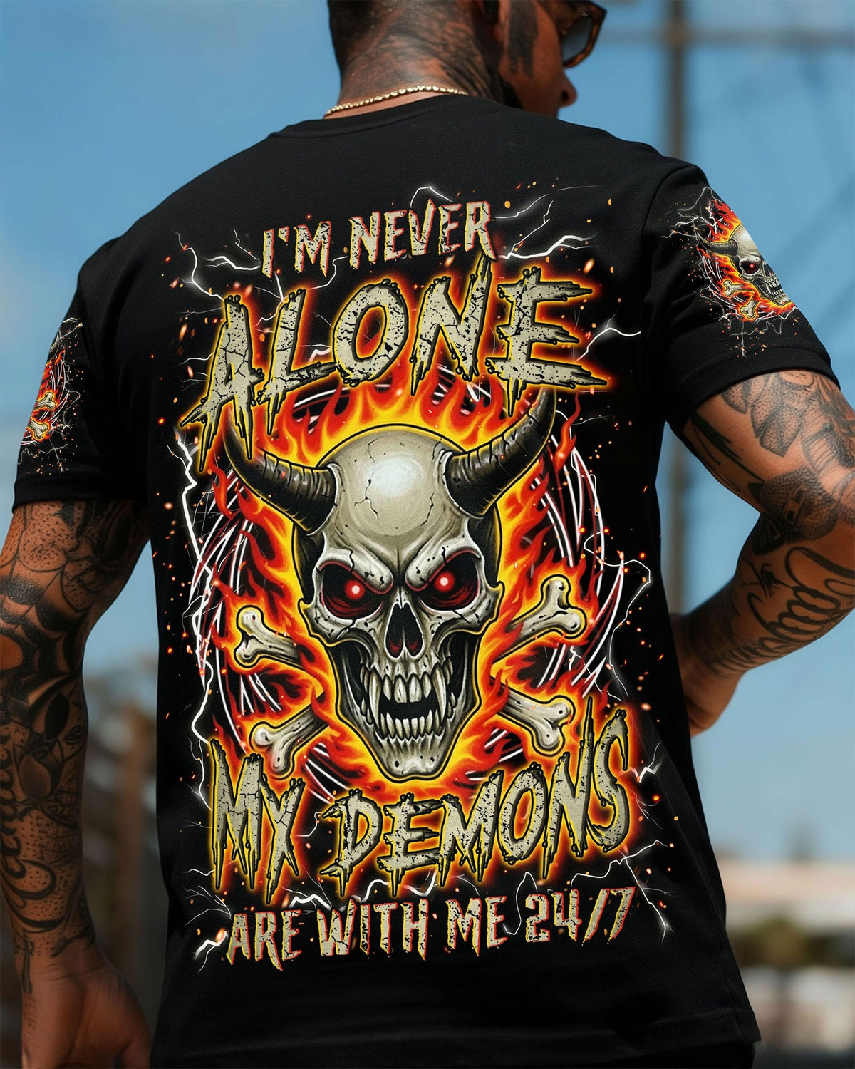 BLISSCORNERS I'M NEVER ALONE SKULL DEMON ALL OVER PRINT