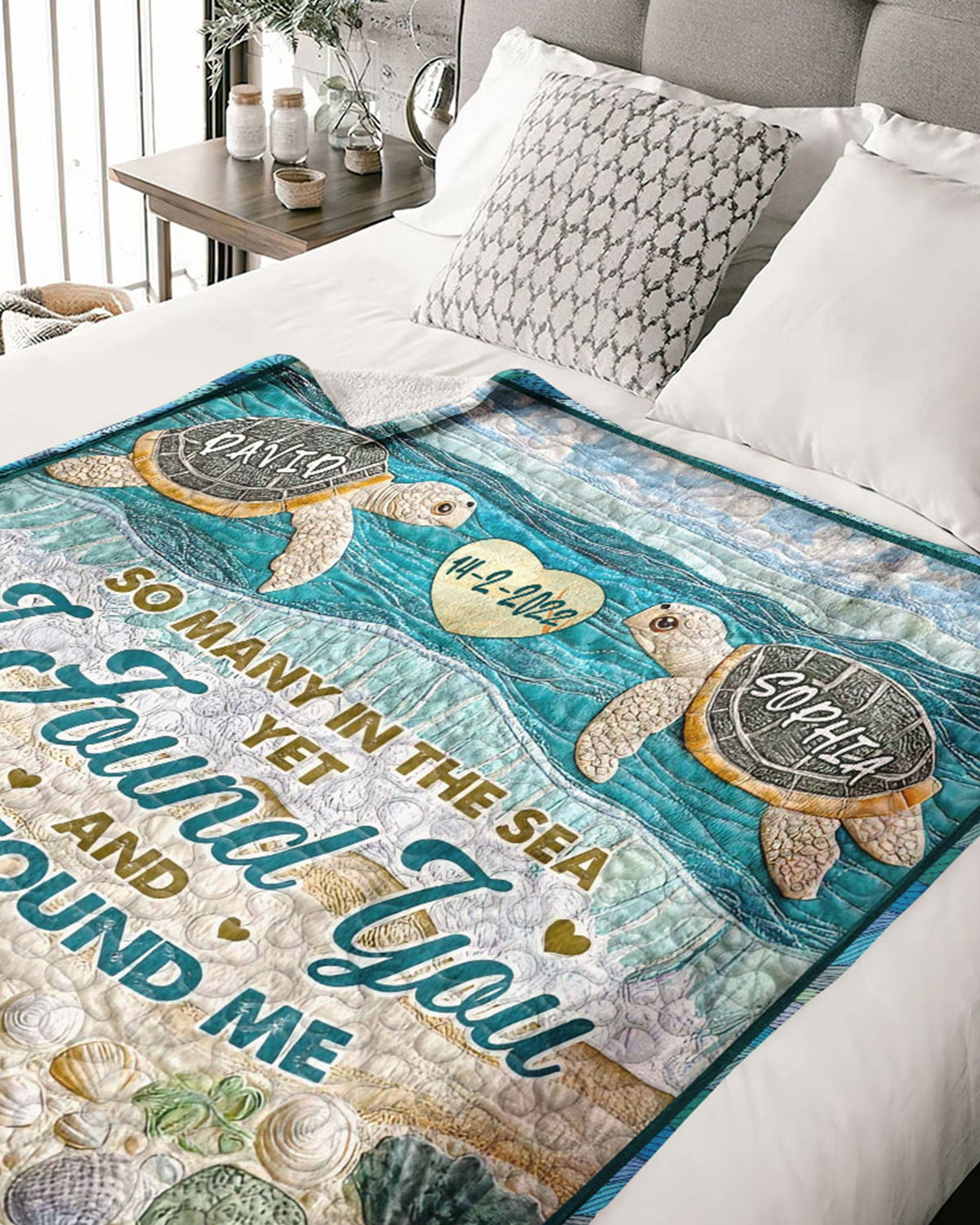 BLISSCORNERS PERSONALIZED I FOUND YOU AND YOU FOUND ME COUPLE TURTLE FLEECE BLANKET