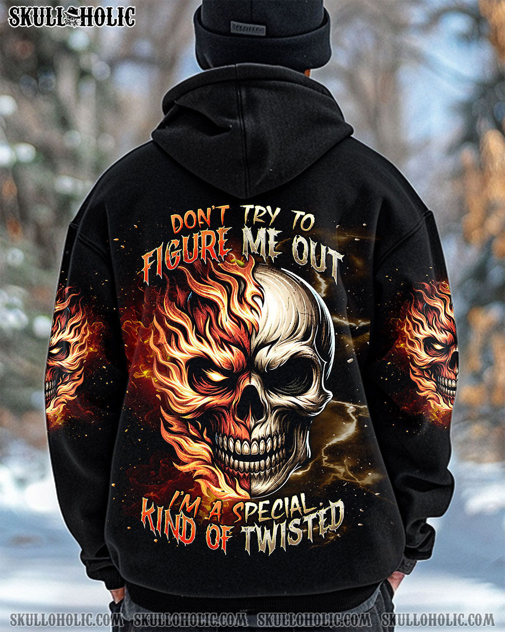 BLISSCORNERS DON'T TRY TO FIGURE ME OUT FIRE HALF SKULL ALL OVER PRINT