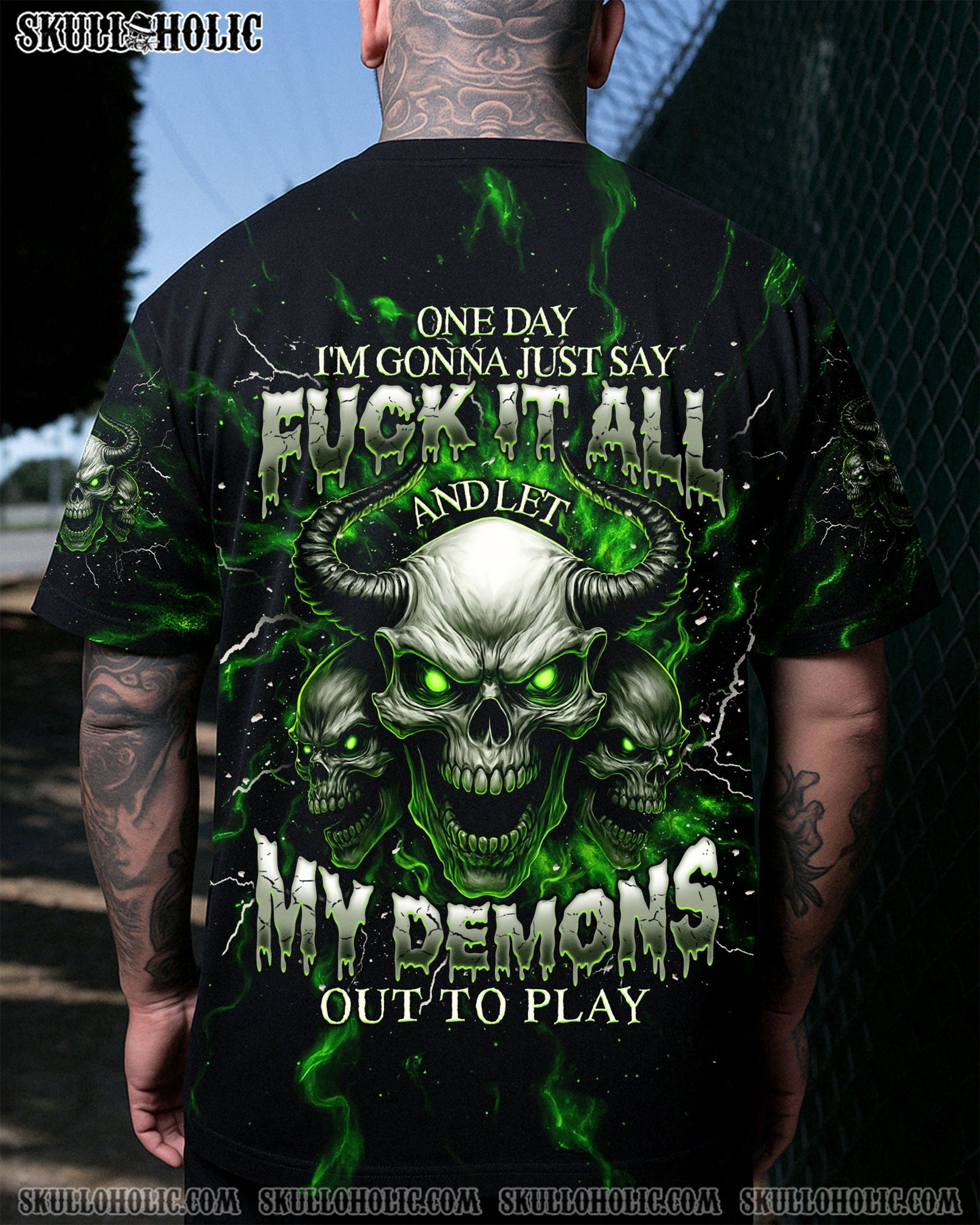 BLISSCORNERS ONE DAY I'M GONNA JUST SAY SKULL DEMON TIE DYE ALL OVER PRINT