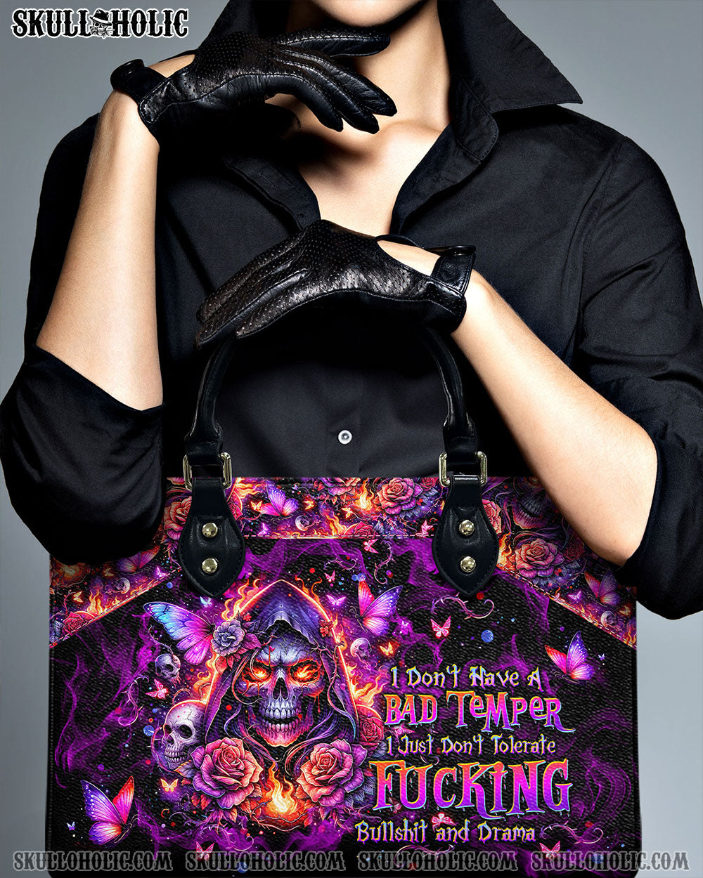 BLISSCORNERS I DON'T HAVE A BAD TEMPER REAPER LEATHER HANDBAG