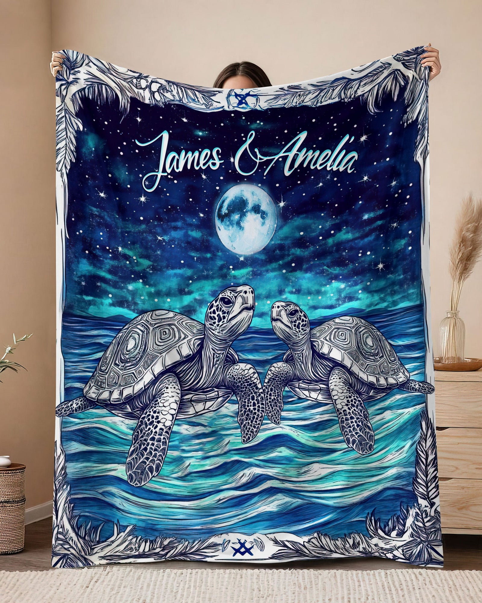 BLISSCORNERS PERSONALIZED COUPLE TURTLE FLEECE BLANKET