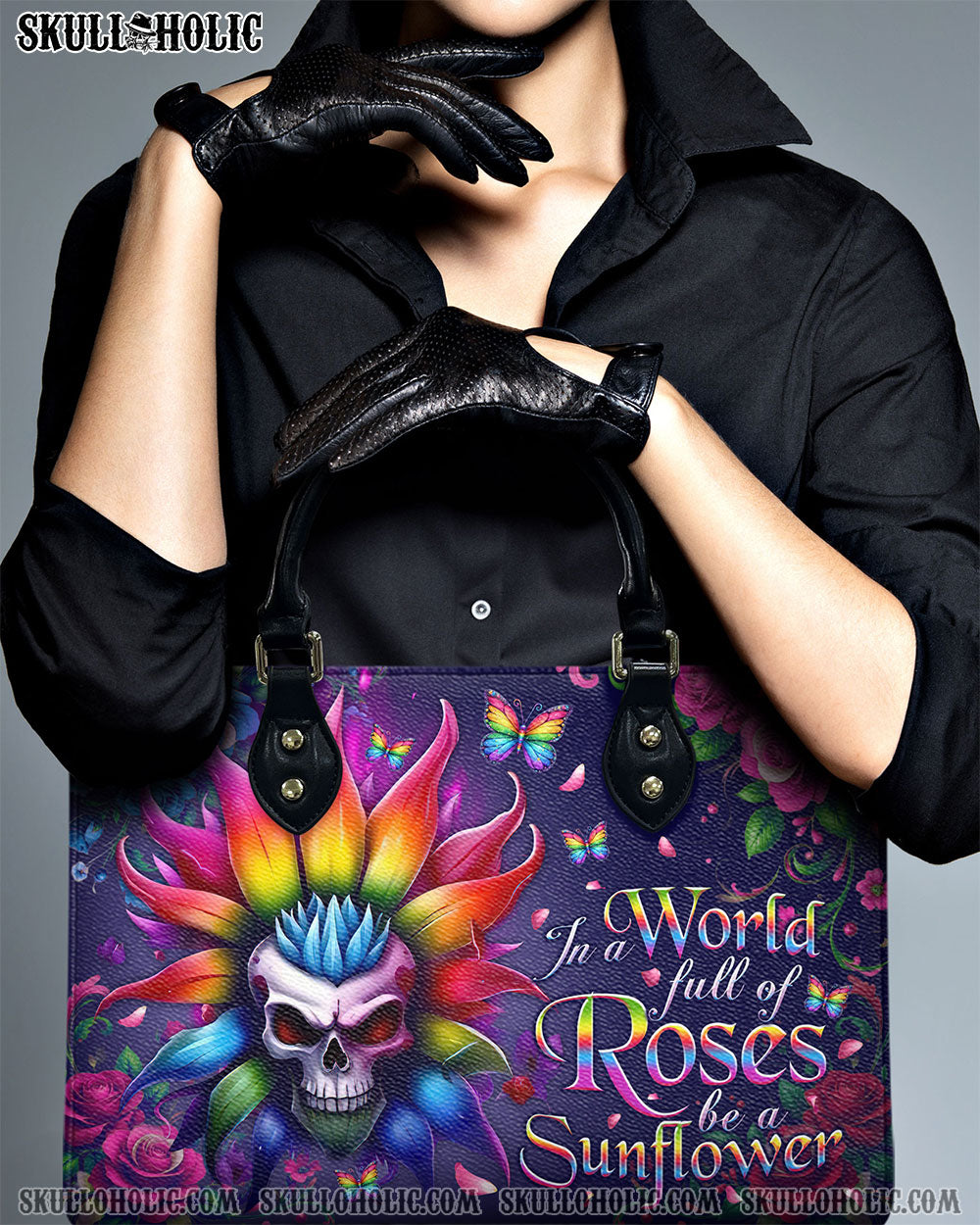 BLISSCORNERS BE A SUNFLOWER SKULL LEATHER HANDBAG