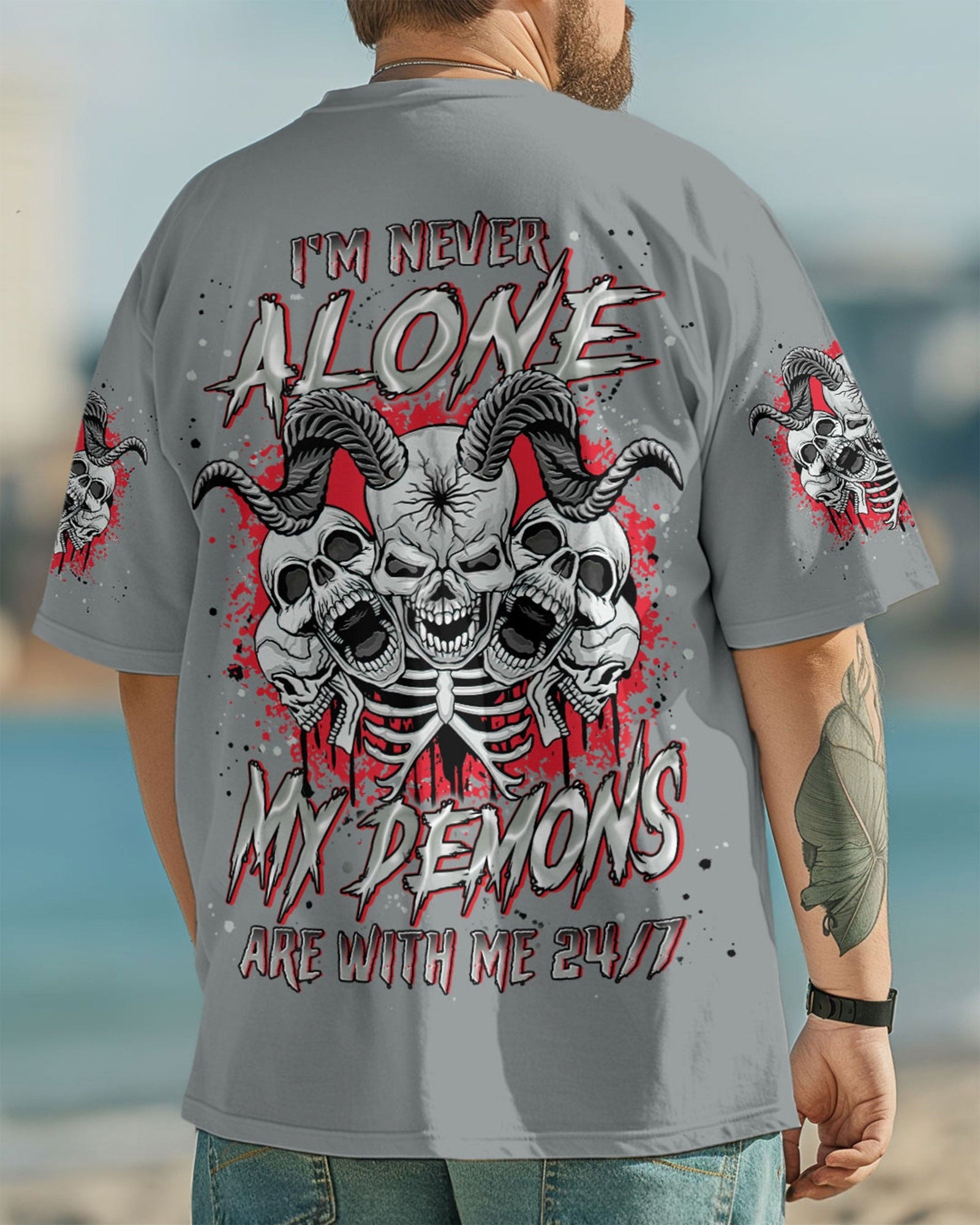 BLISSCORNERS I'M NEVER ALONE SKULL DEMON ALL OVER PRINT