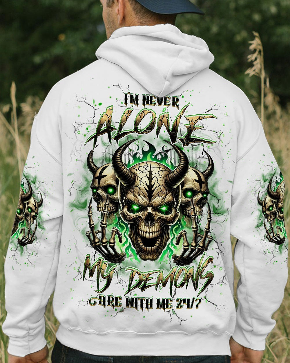 BLISSCORNERS I'M NEVER ALONE SKULL DEMON ALL OVER PRINT