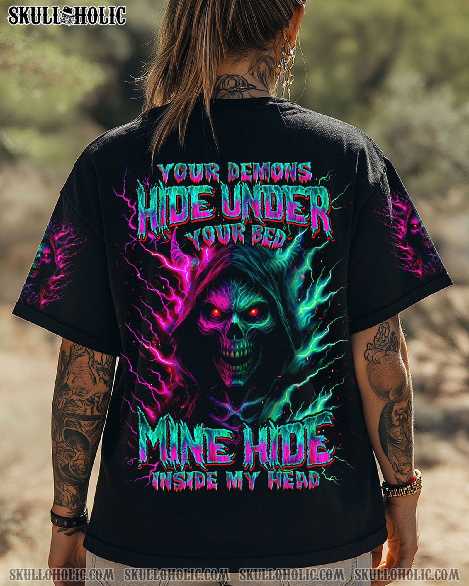 BLISSCORNERS YOUR DEMONS HIDE UNDER YOUR BED SKULL ALL OVER PRINT