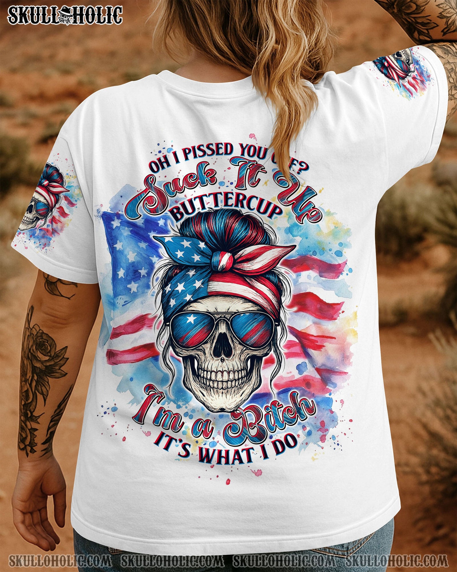 BLISSCORNERS OH I PISS YOU OFF SKULL MESSY BUN ALL OVER PRINT