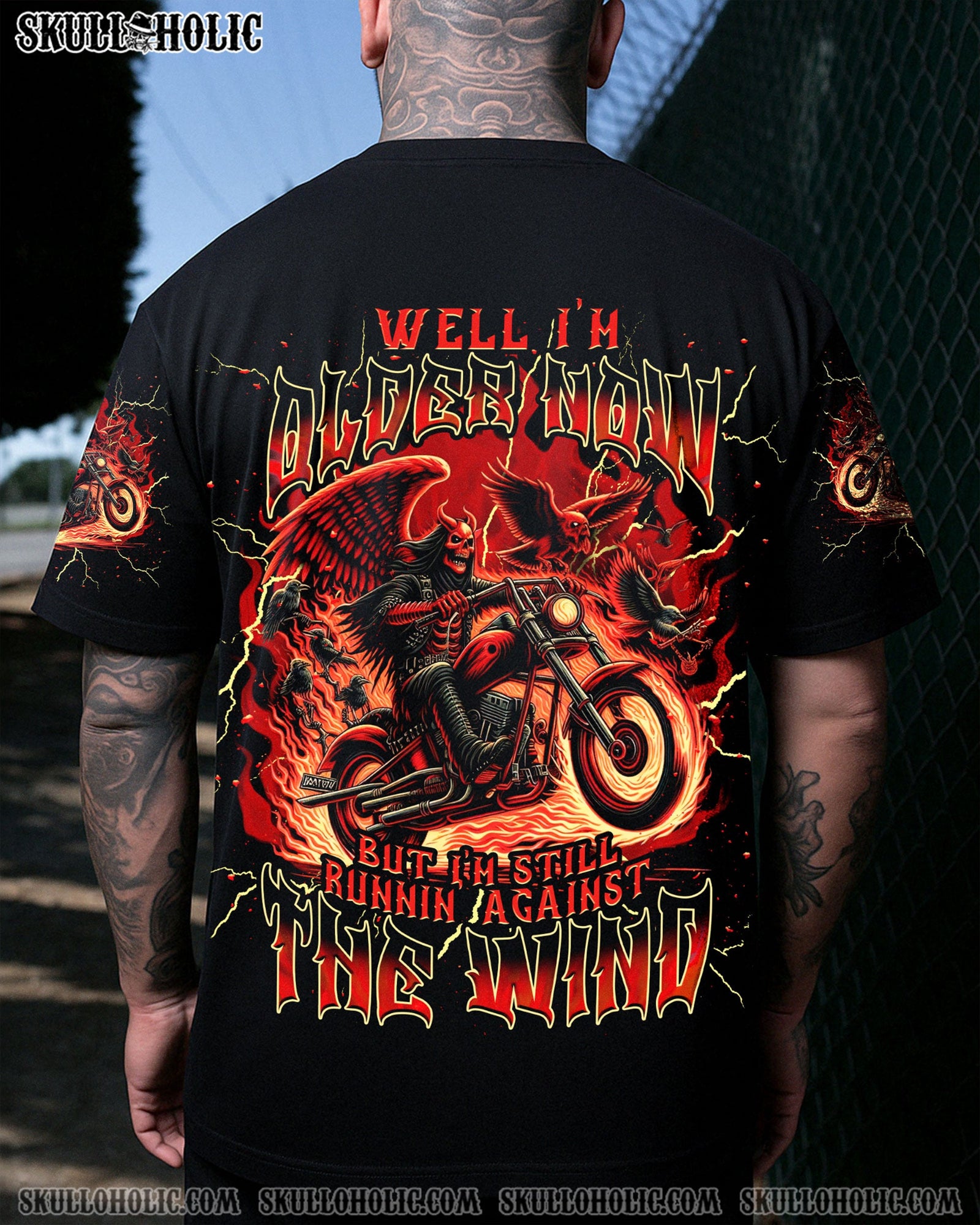 BLISSCORNERS RUNNING AGAINST THE WIND BIKER SKULL ALL OVER PRINT