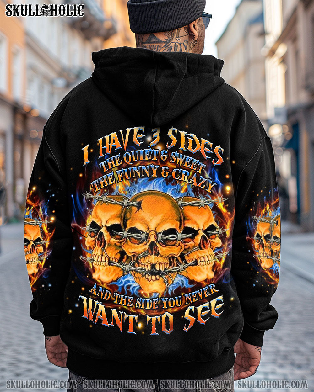 BLISSCORNERS I HAVE 3 SIDES 3 SKULLS ALL OVER PRINT