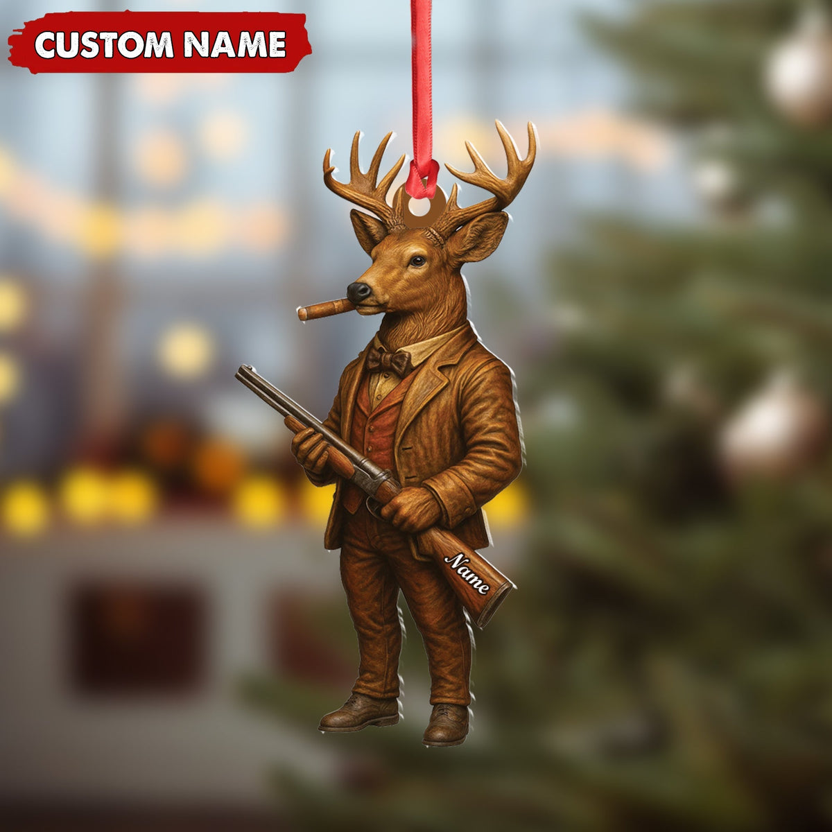 Blisscorners Personalized Acrylic Deer Hunter Christmas Ornament - Custom Name Rustic Hunting Lodge Decor LM0110
