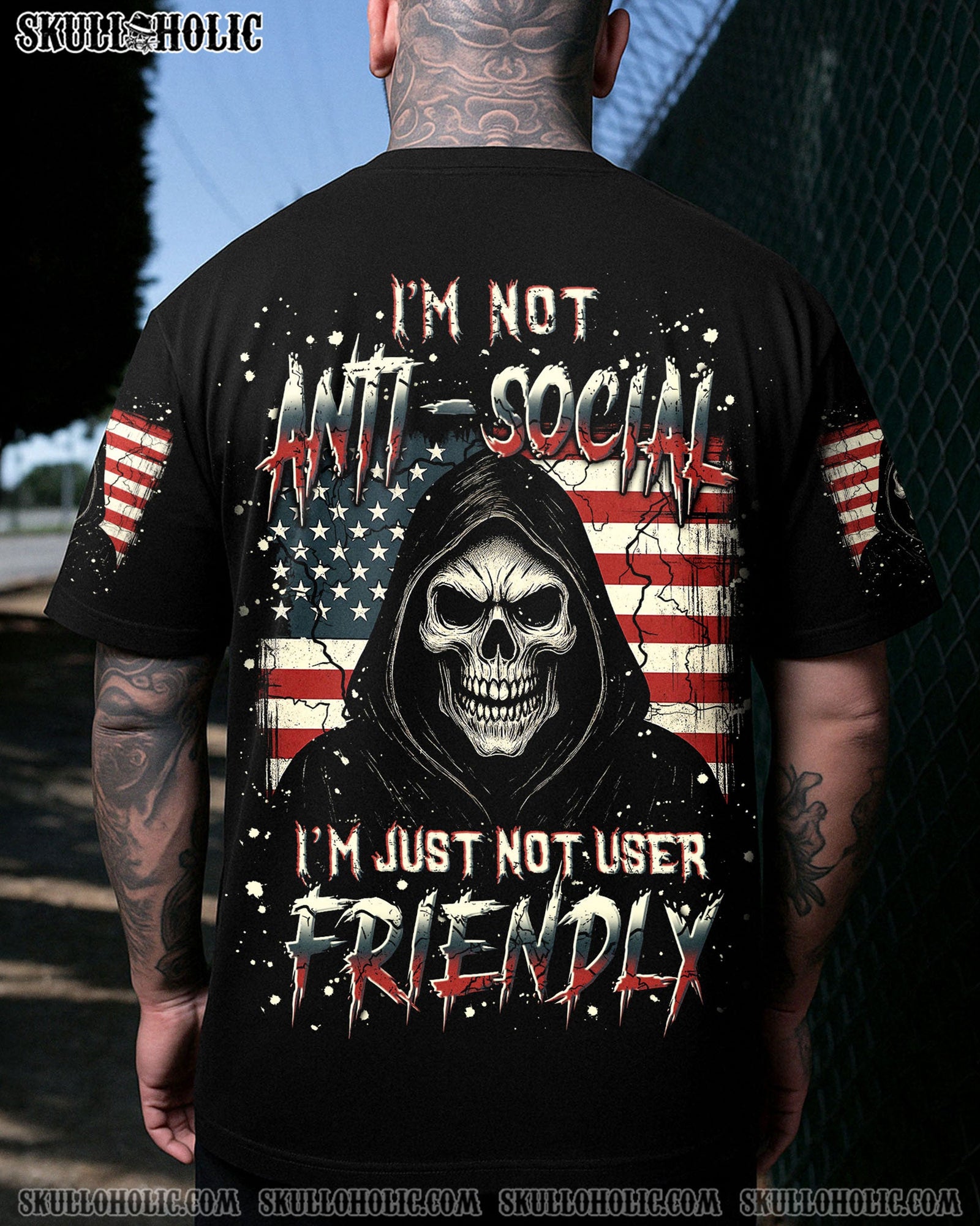BLISSCORNERS I'M NOT ANTI-SOCIAL MAD REAPER SKULL ALL OVER PRINT