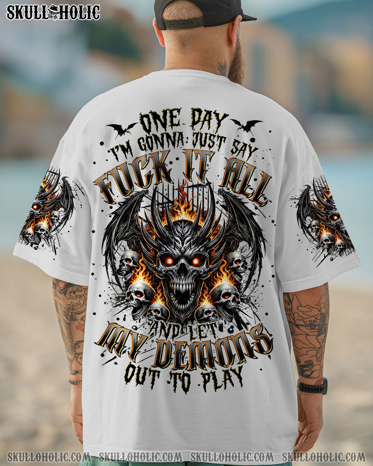 BLISSCORNERS ONE DAY I'M GONNA JUST SAY DEMON SKULL WINGS ALL OVER PRINT